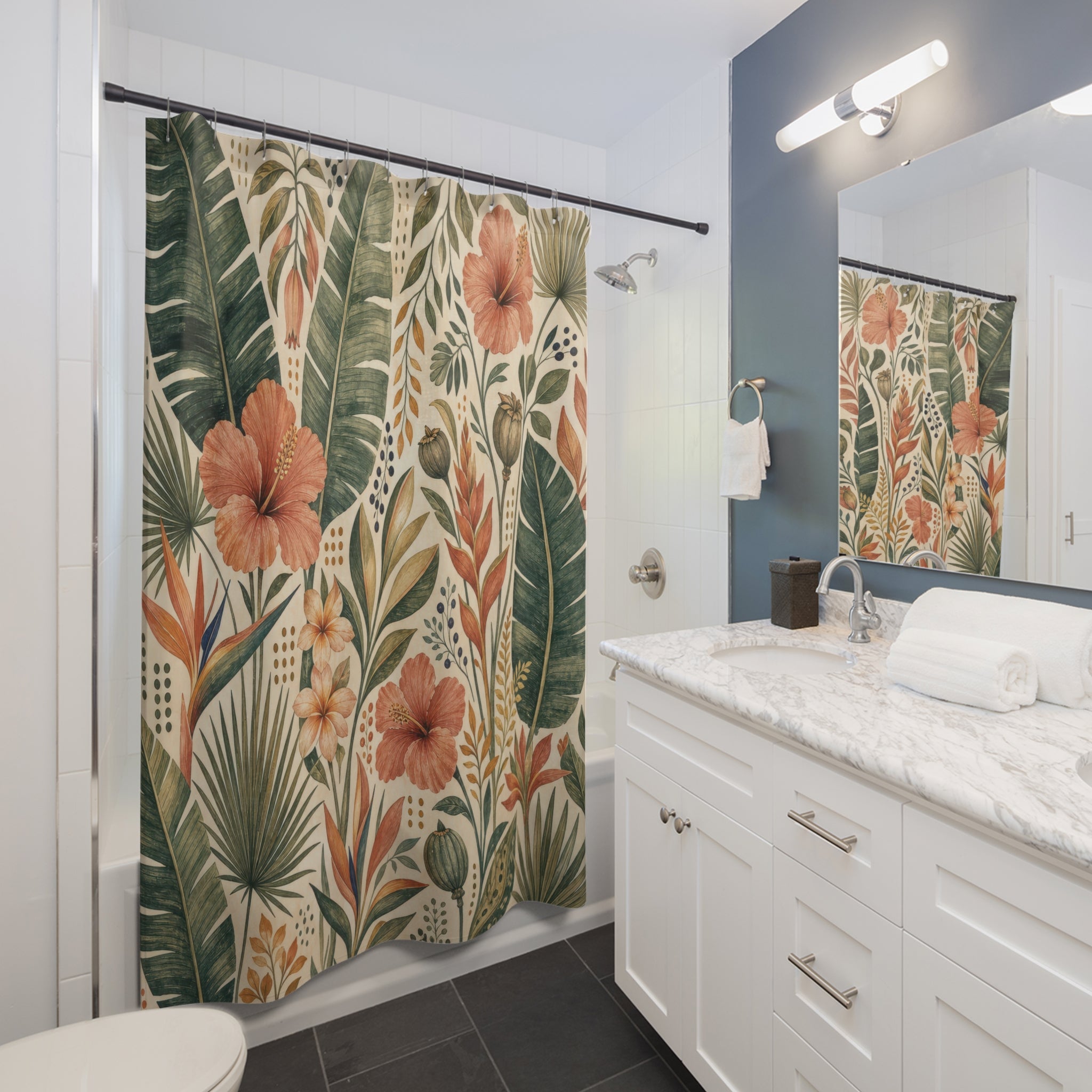 Tropical Palm Hibiscus Shower Curtain