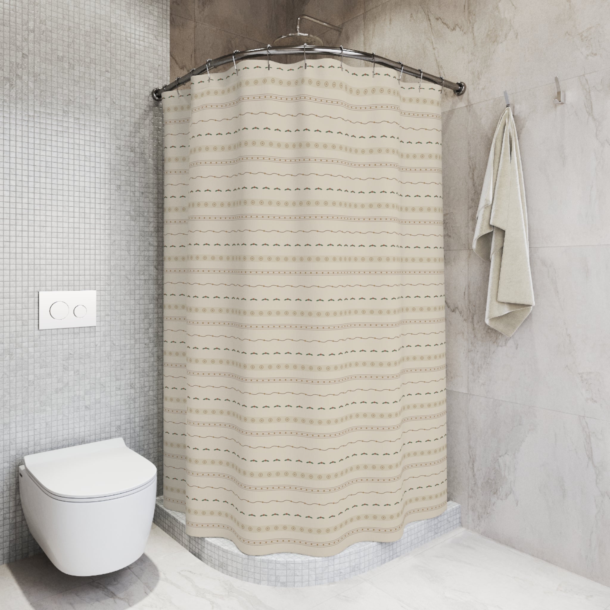 Art Nouveau Border Band Shower Curtain – Cream & Gold