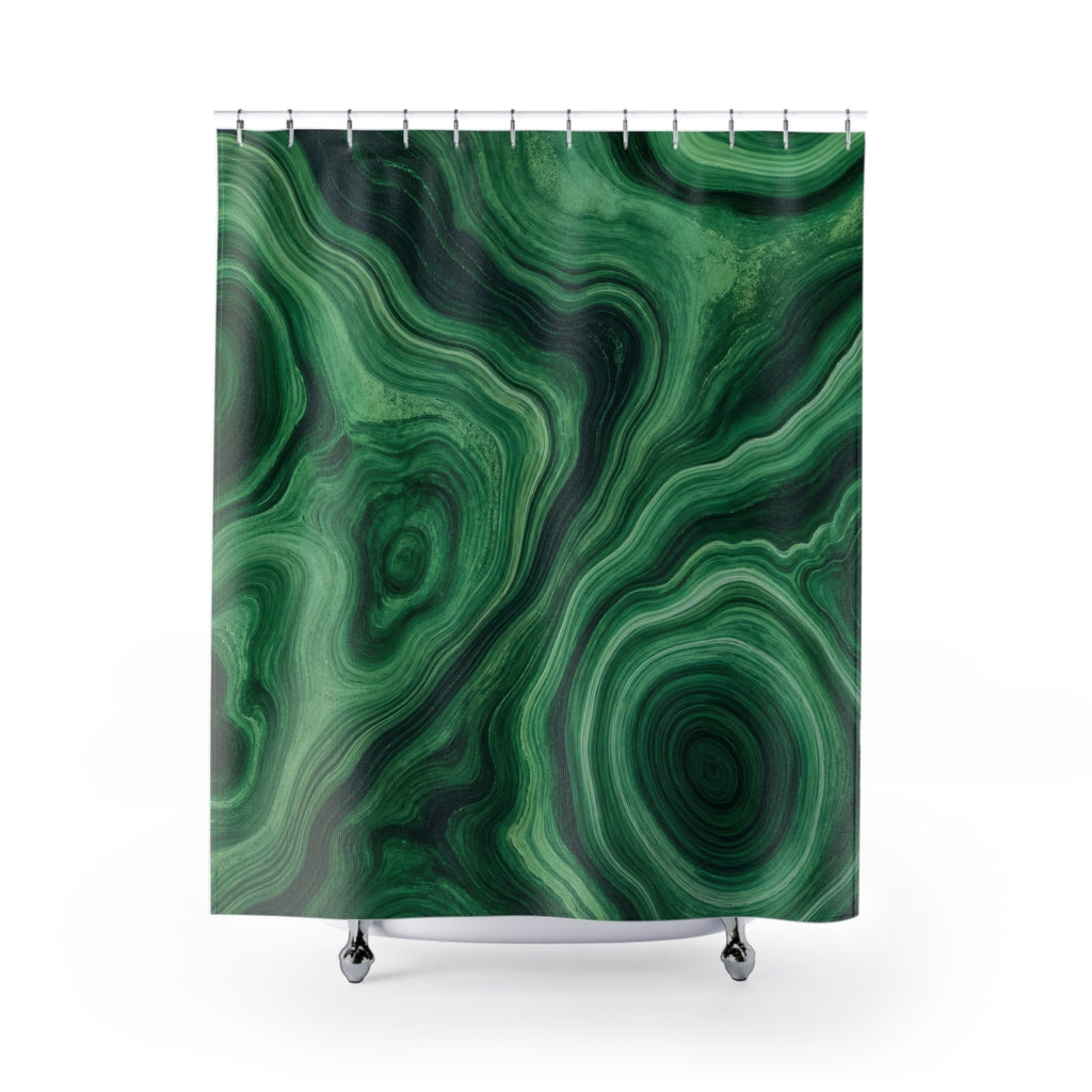 Dark Green Shower Curtain, Abstract Marble Agate Pattern, Emerald Forest Bath Decor, Moody Modern Guest Bathroom Accent, Stone Look