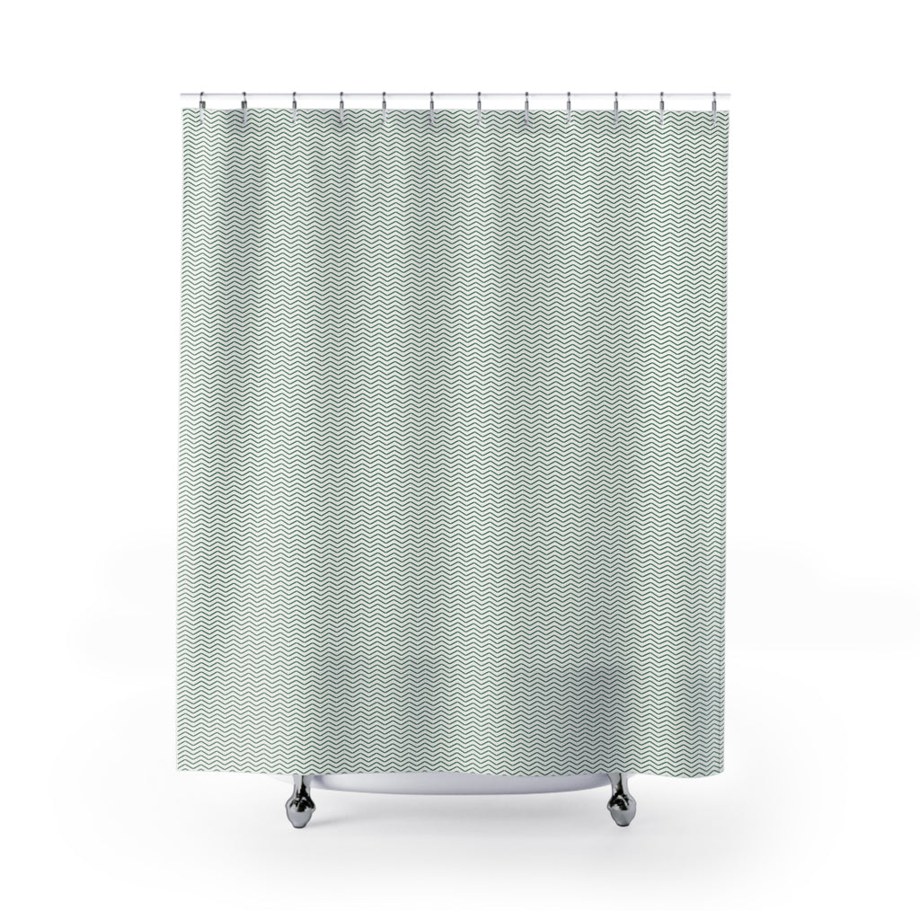 Green and White Herringbone Shower Curtain