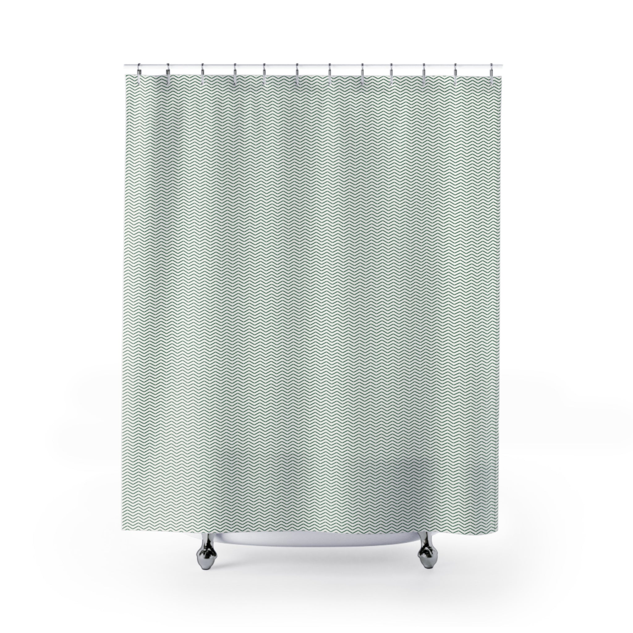 Green and White Herringbone Shower Curtain