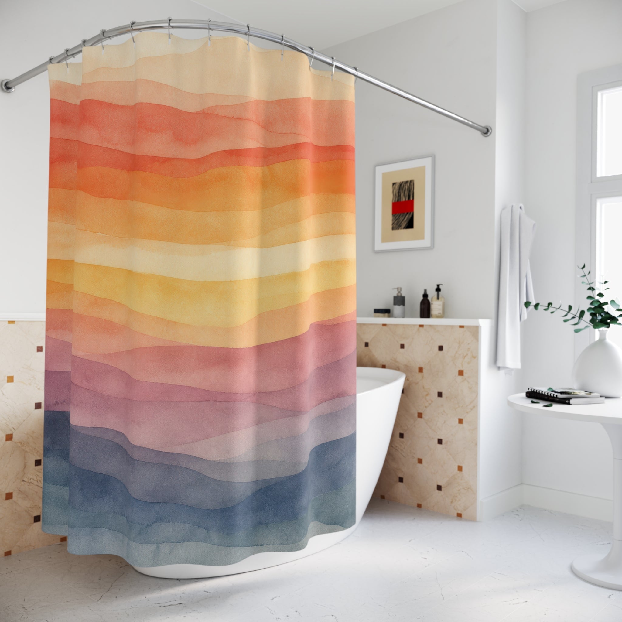Watercolor Horizon Landscape Sunset Shower Curtain