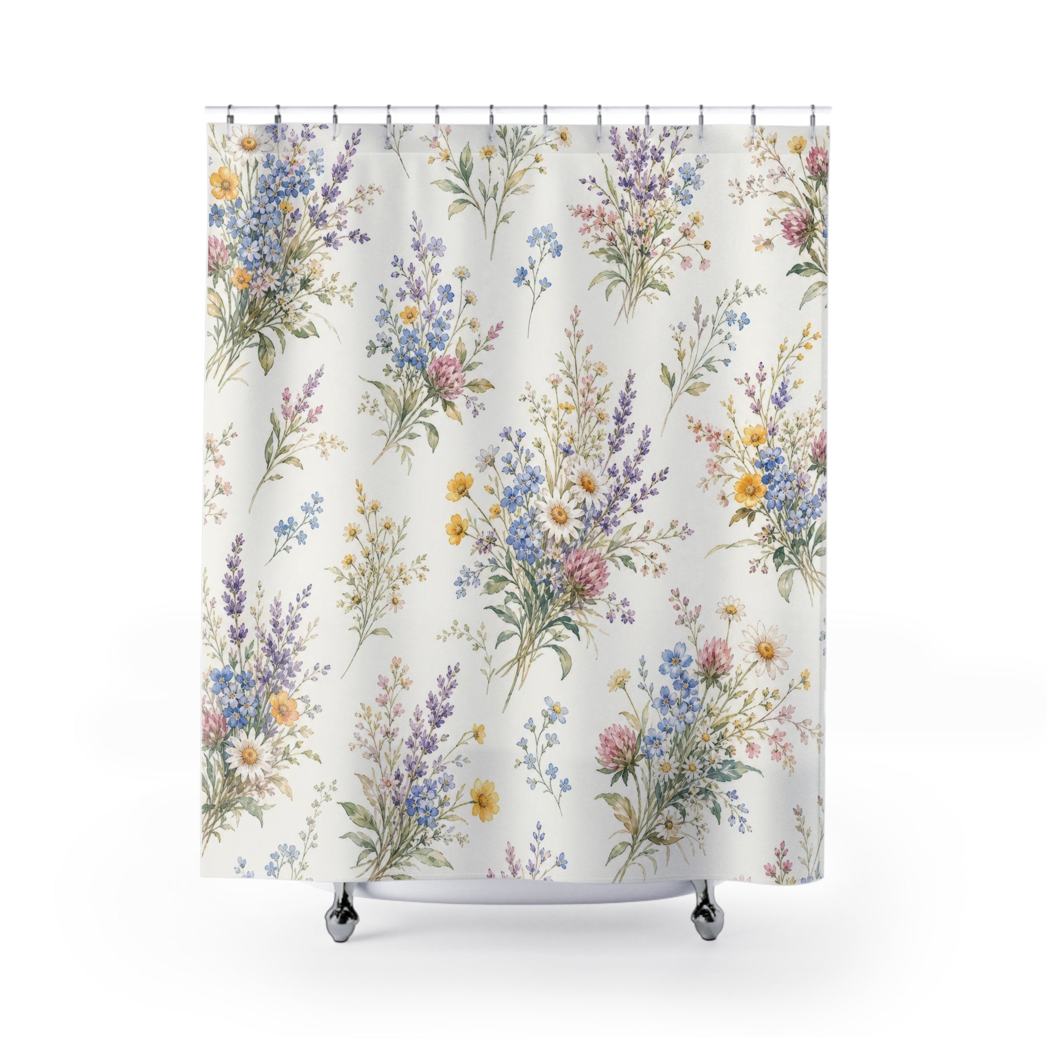 Blue Pink Wildflower Spray Shower Curtain