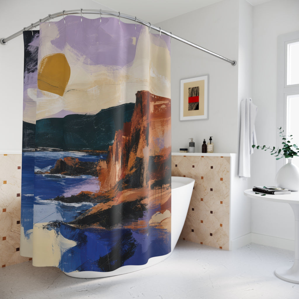 Artistic Shower Curtain, Painterly Abstract Coastal Landscape