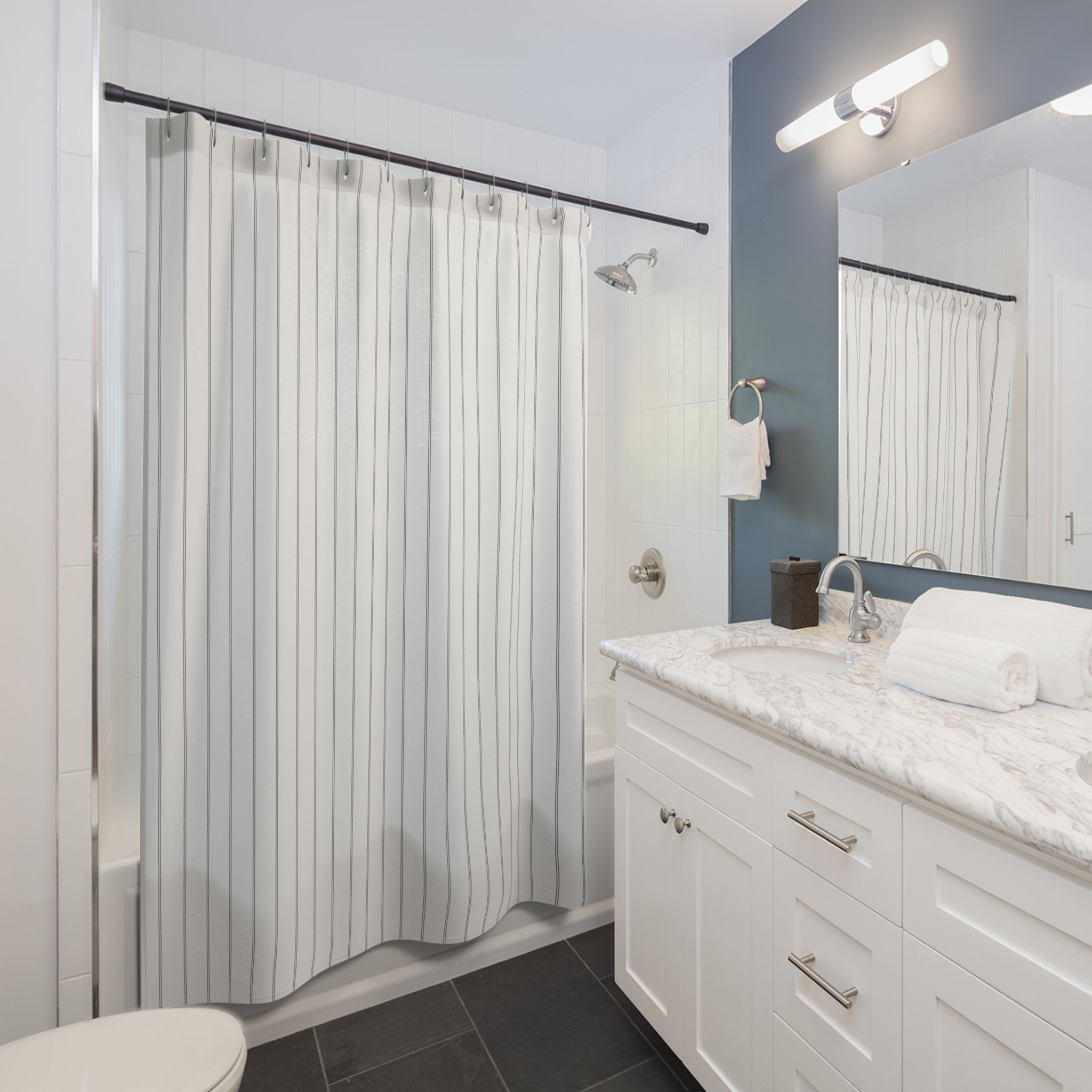Grey and White Double Pinstripe Shower Curtain
