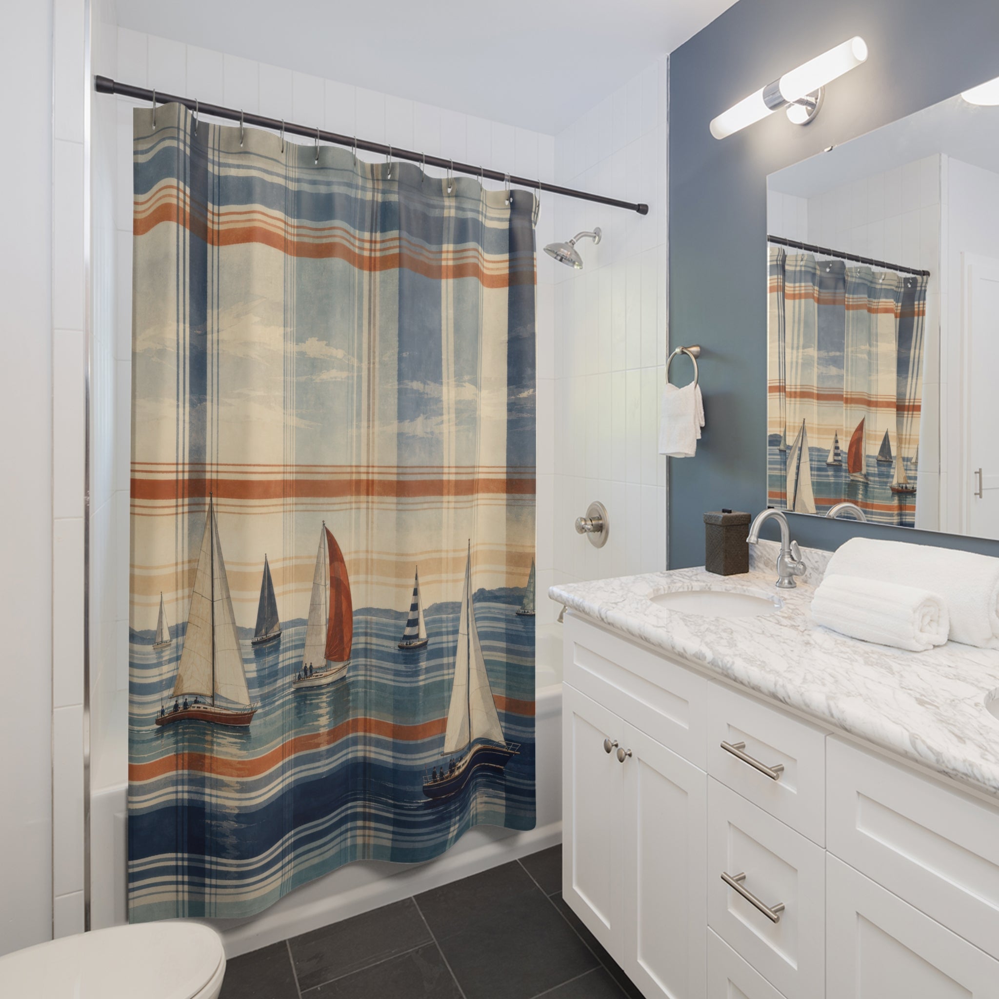 Coastal Regatta Plaid Shower Curtain