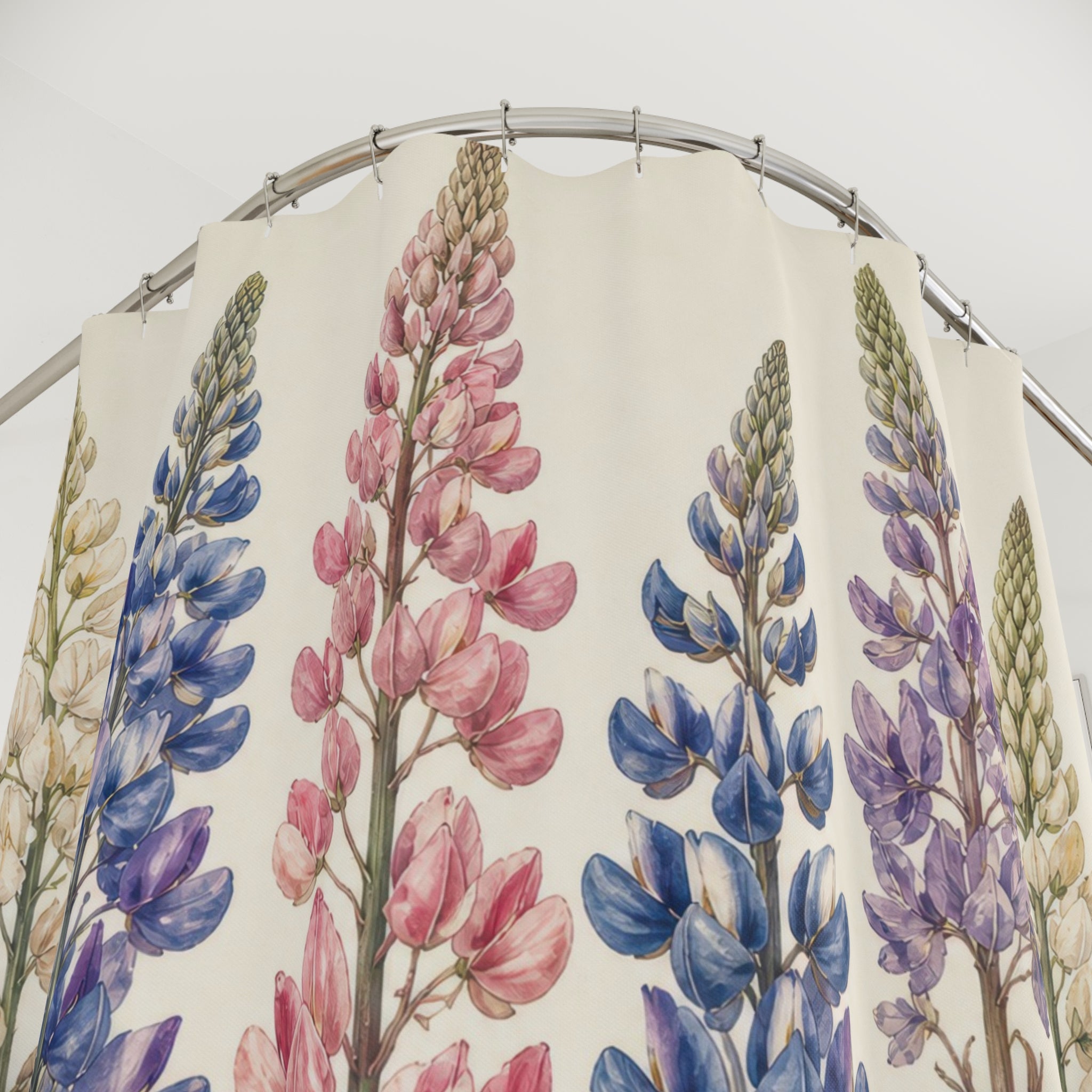 Tall Blue Pink Purple Wildflower Botanical Shower Curtain