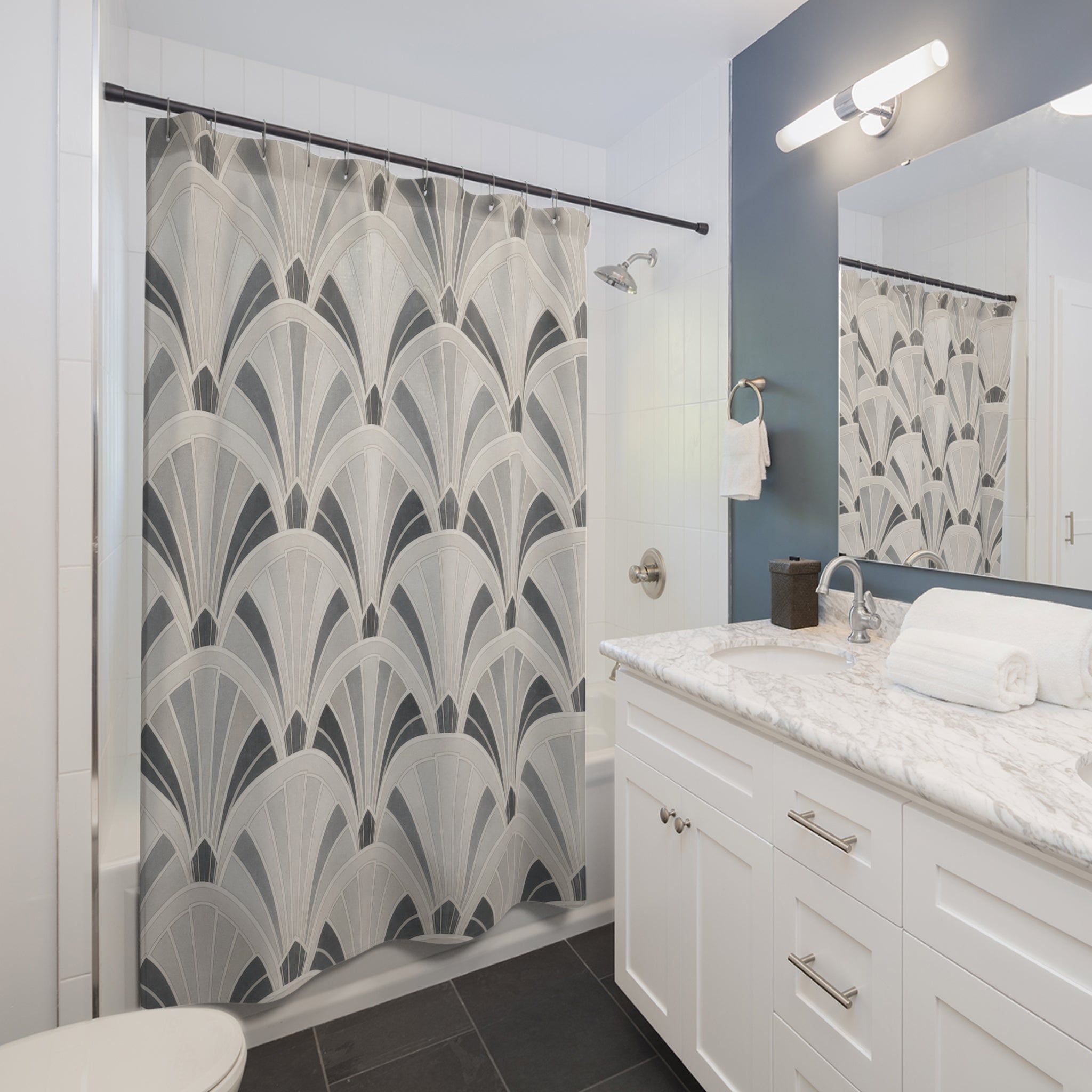 Grey Fan Geometric Shower Curtain