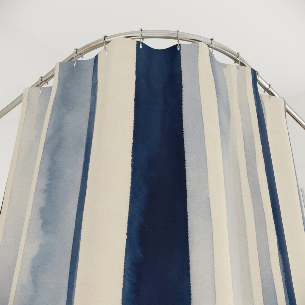 Pale Navy Cream Watercolor Stripe Shower Curtain