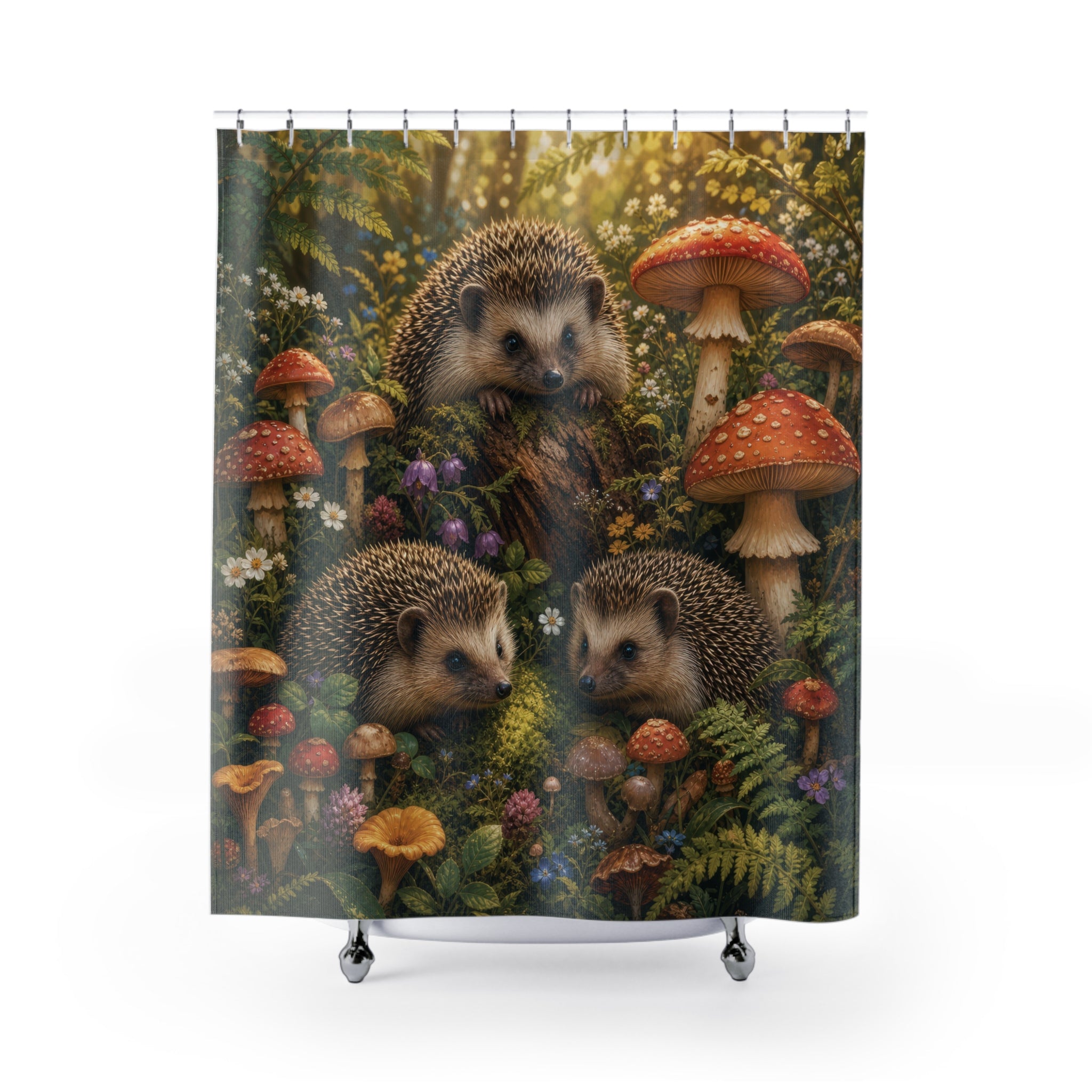 Hedgehog Shower Curtain: Cute Mushroom Woodland Animal