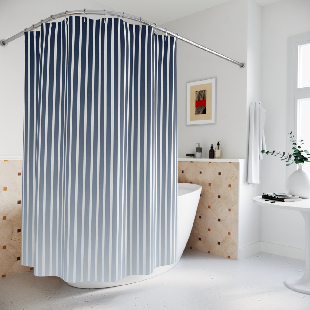 Blue and White Ombre Stripe Shower Curtain