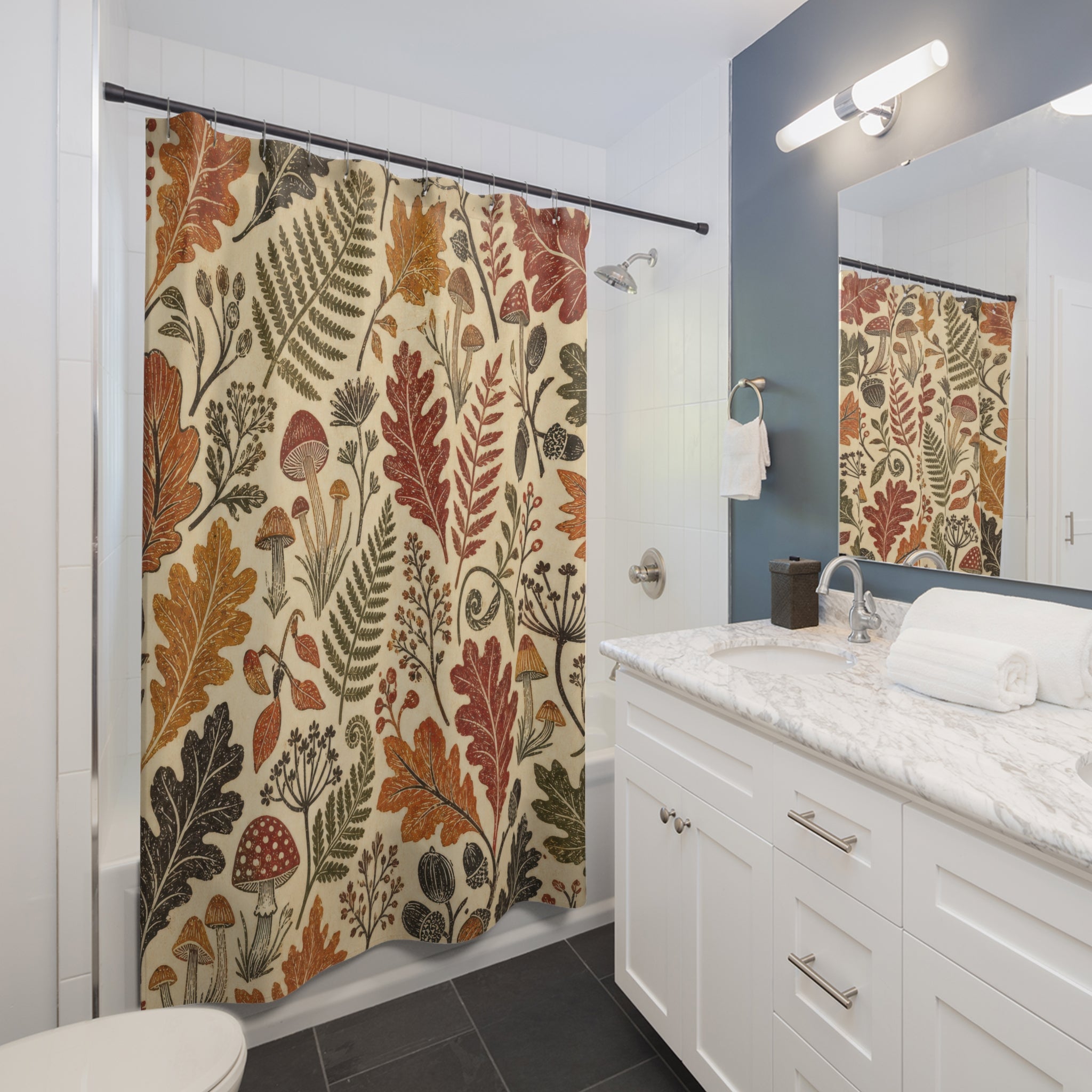 Autumn Woodland Block Print Shower Curtain