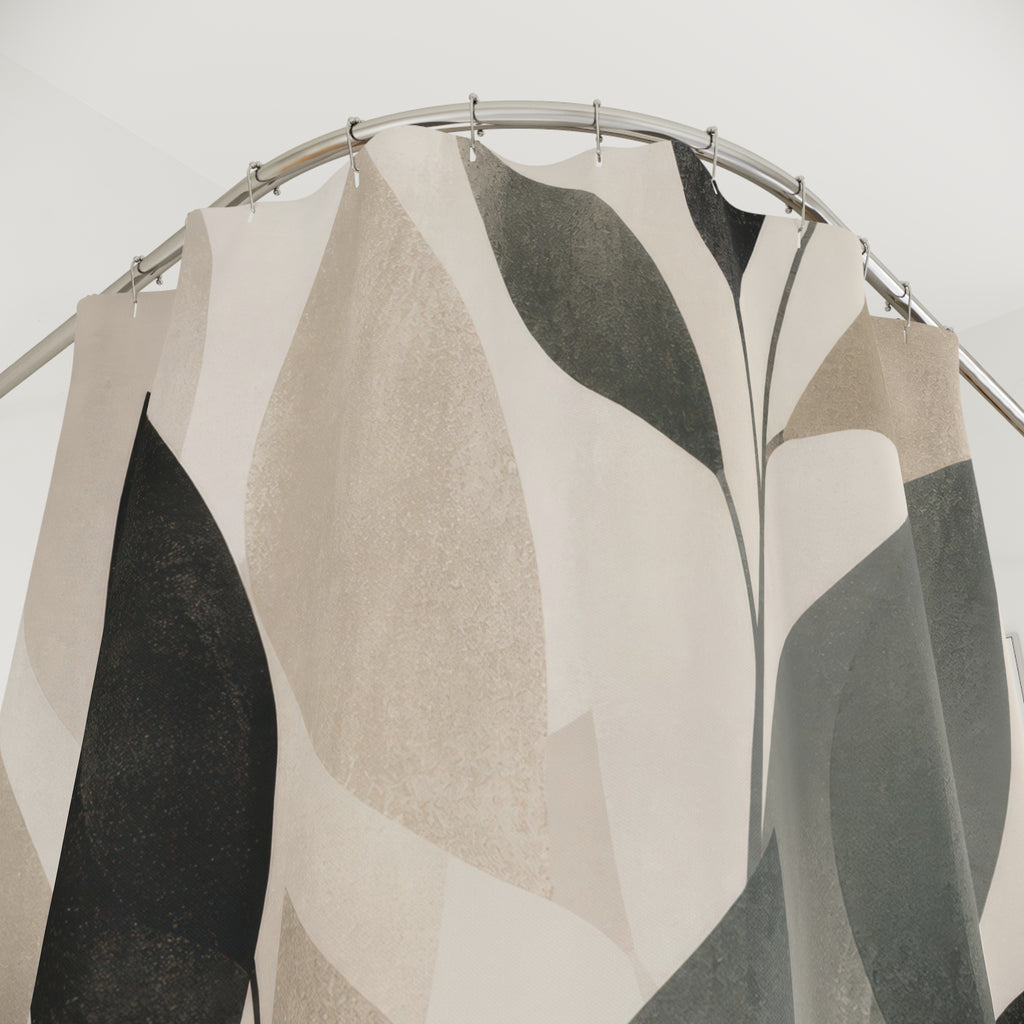 Sage Black Beige Leaf Shower Curtain