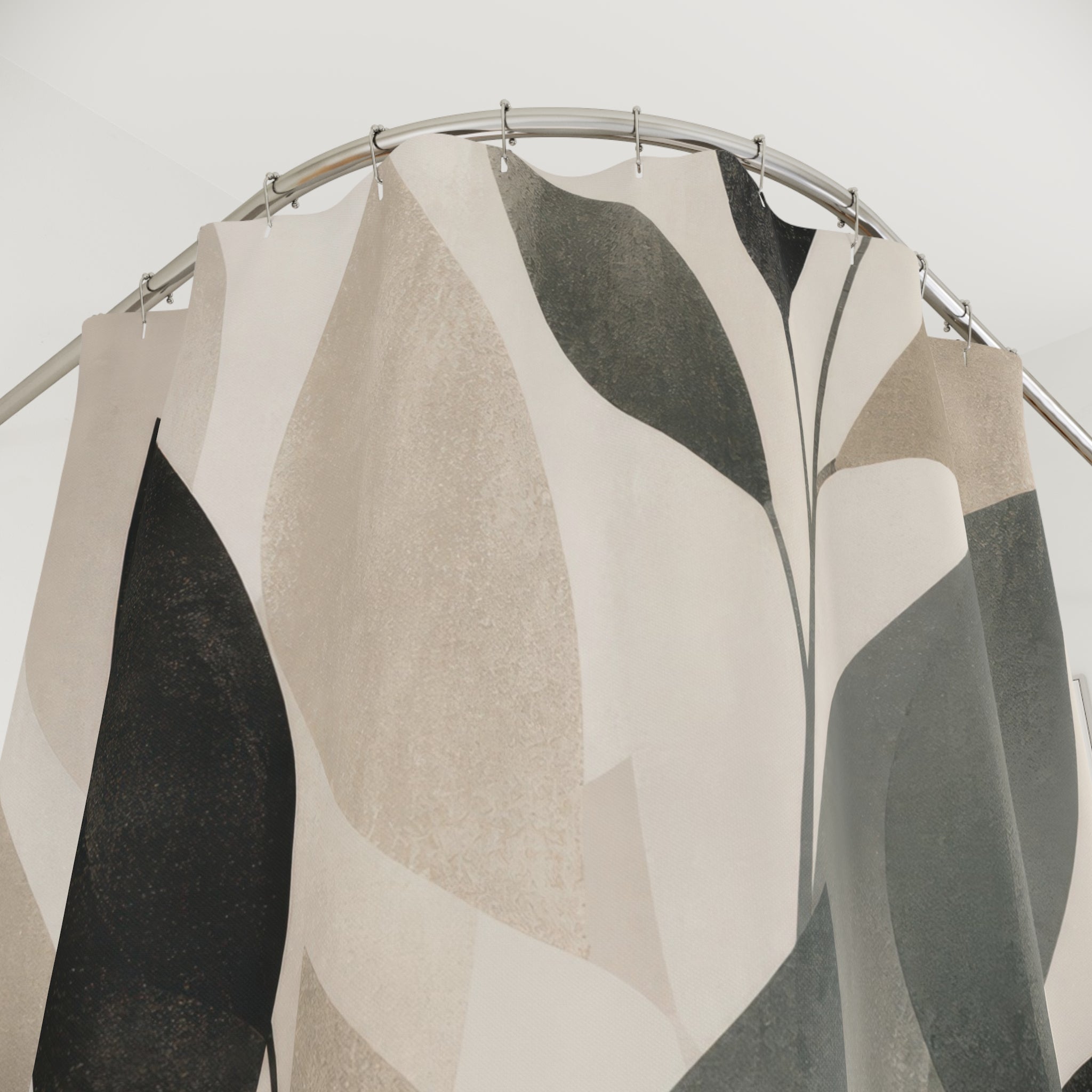 Sage Black Beige Leaf Shower Curtain