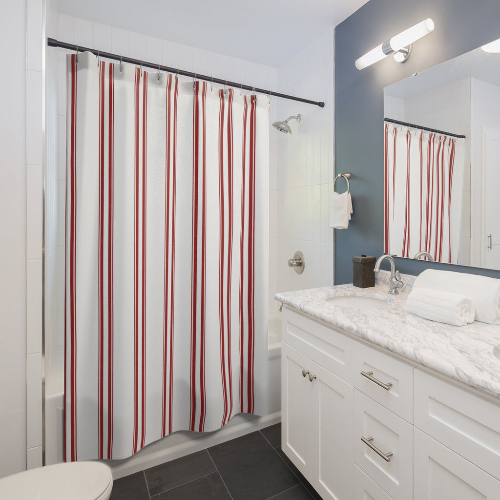 White and Red Striped Shower Curtain: Sharp Vertical Stripe