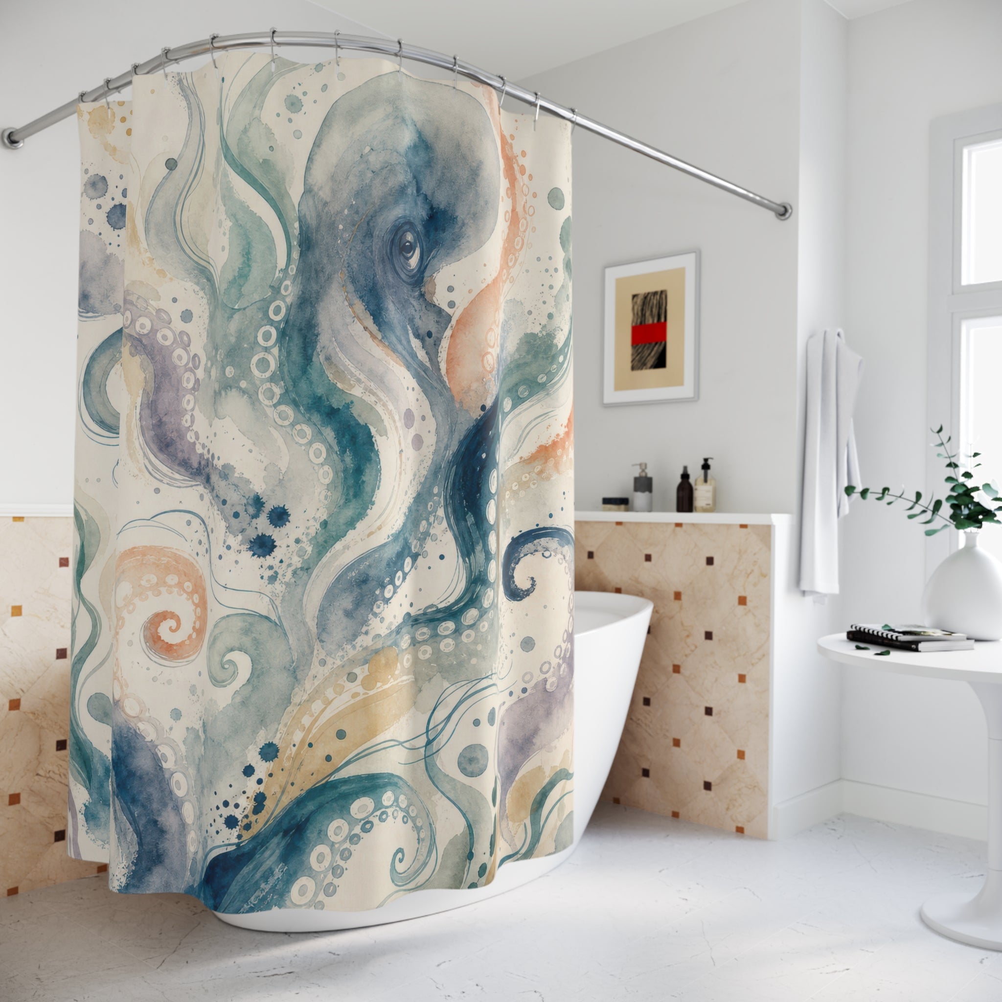 Octopus Ocean Nautical Shower Curtain