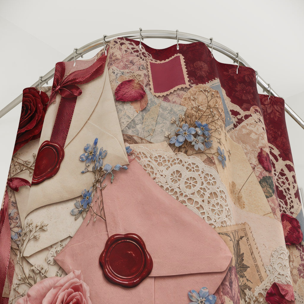 Vintage Love Letter Valentine Shower Curtain