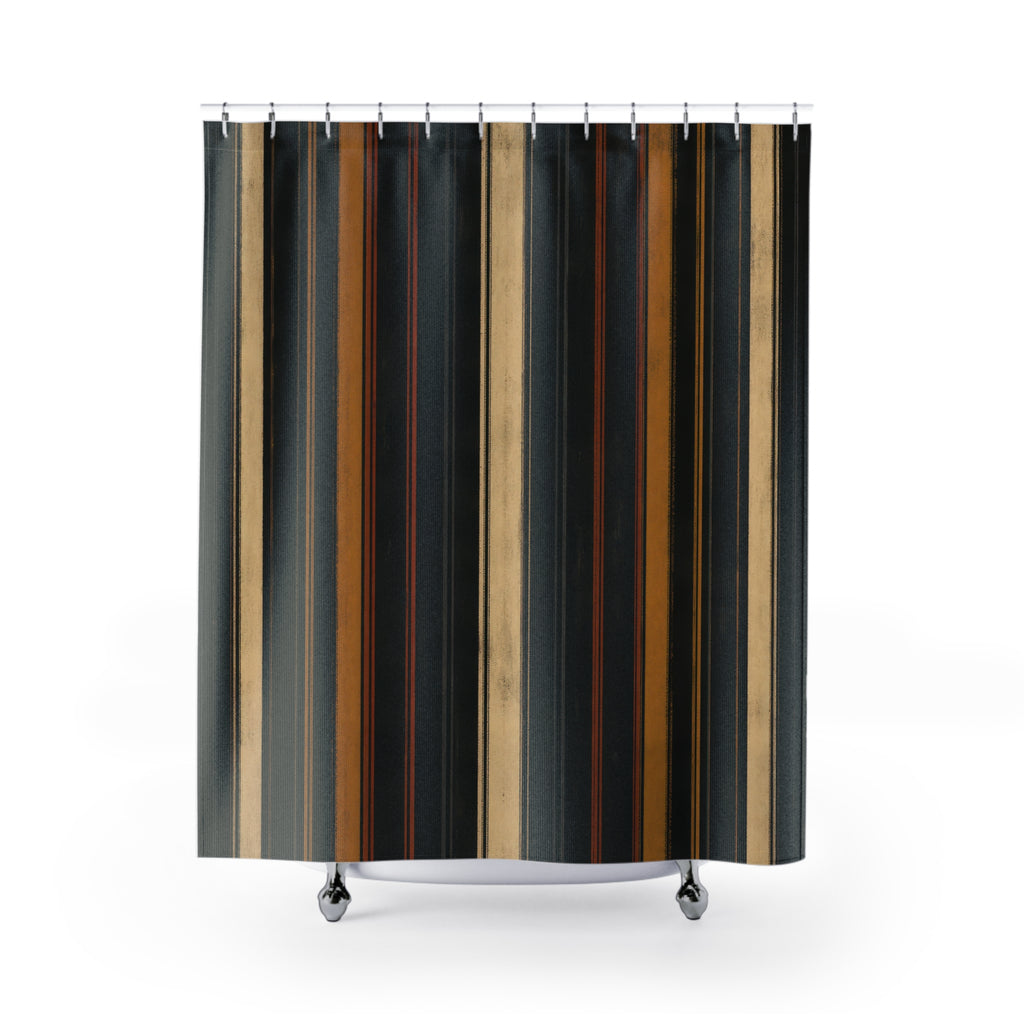 Charcoal Tan Gold Vertical Stripe Shower Curtain