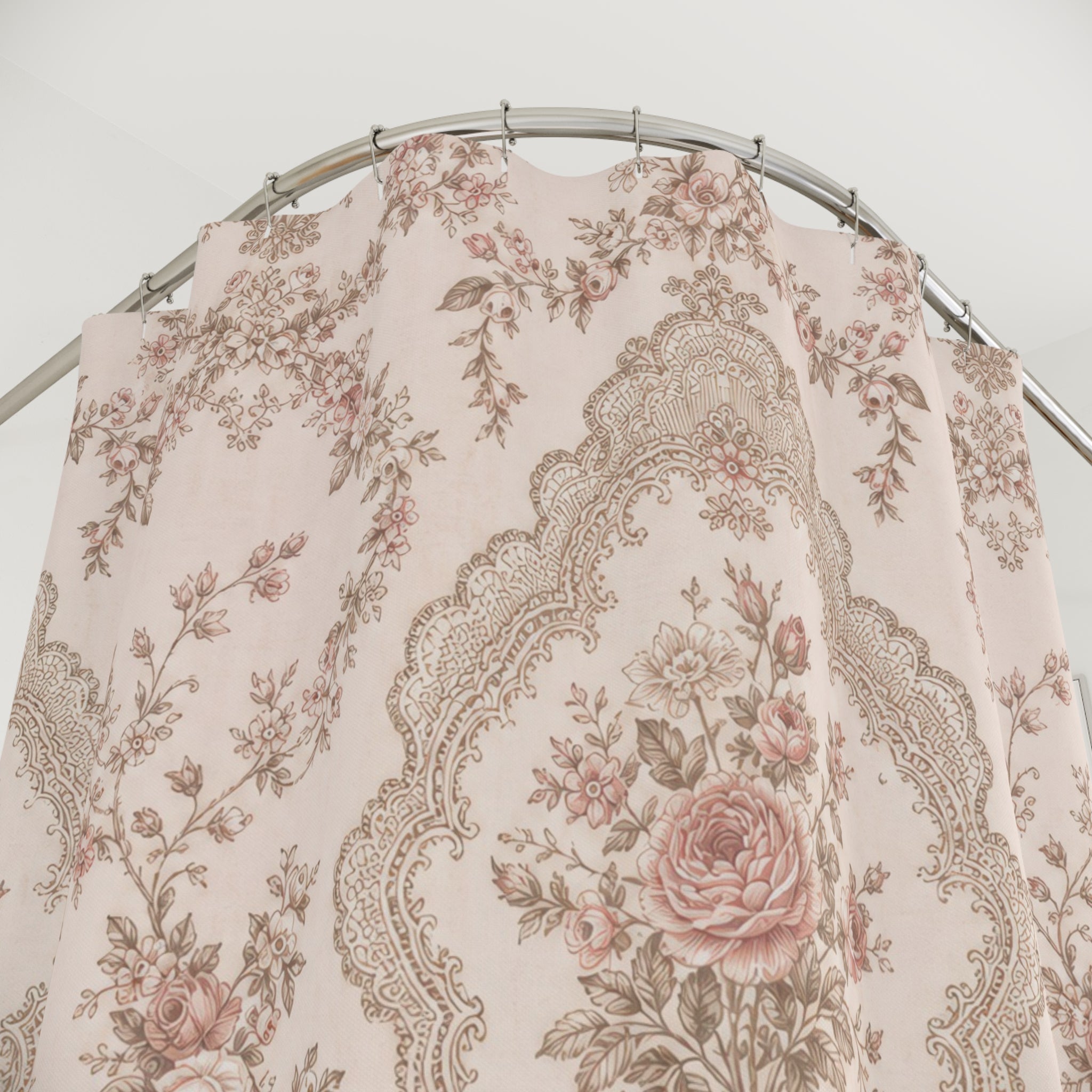 Pink Vintage Floral Medallion Shower Curtain
