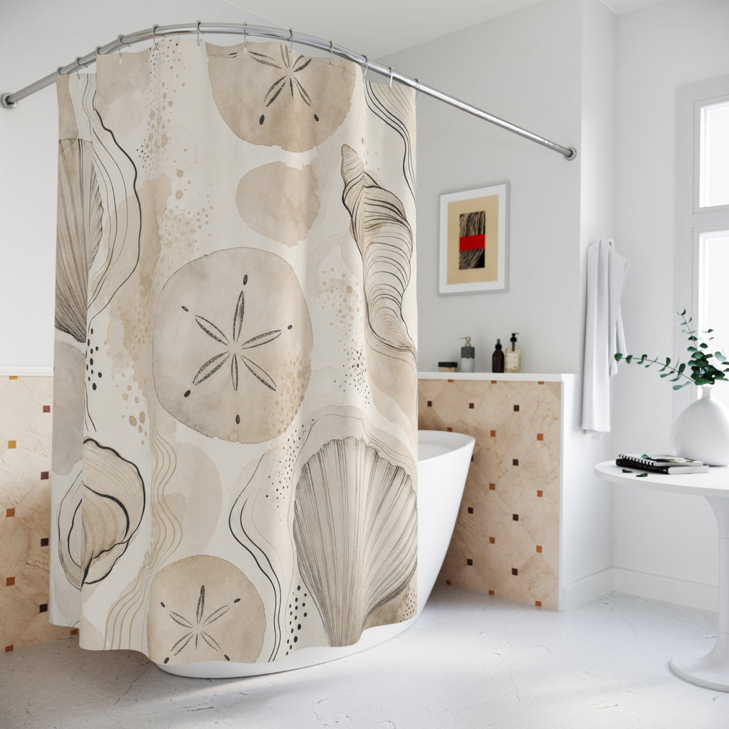 Beige Seashell and Sand Dollar Shower Curtain