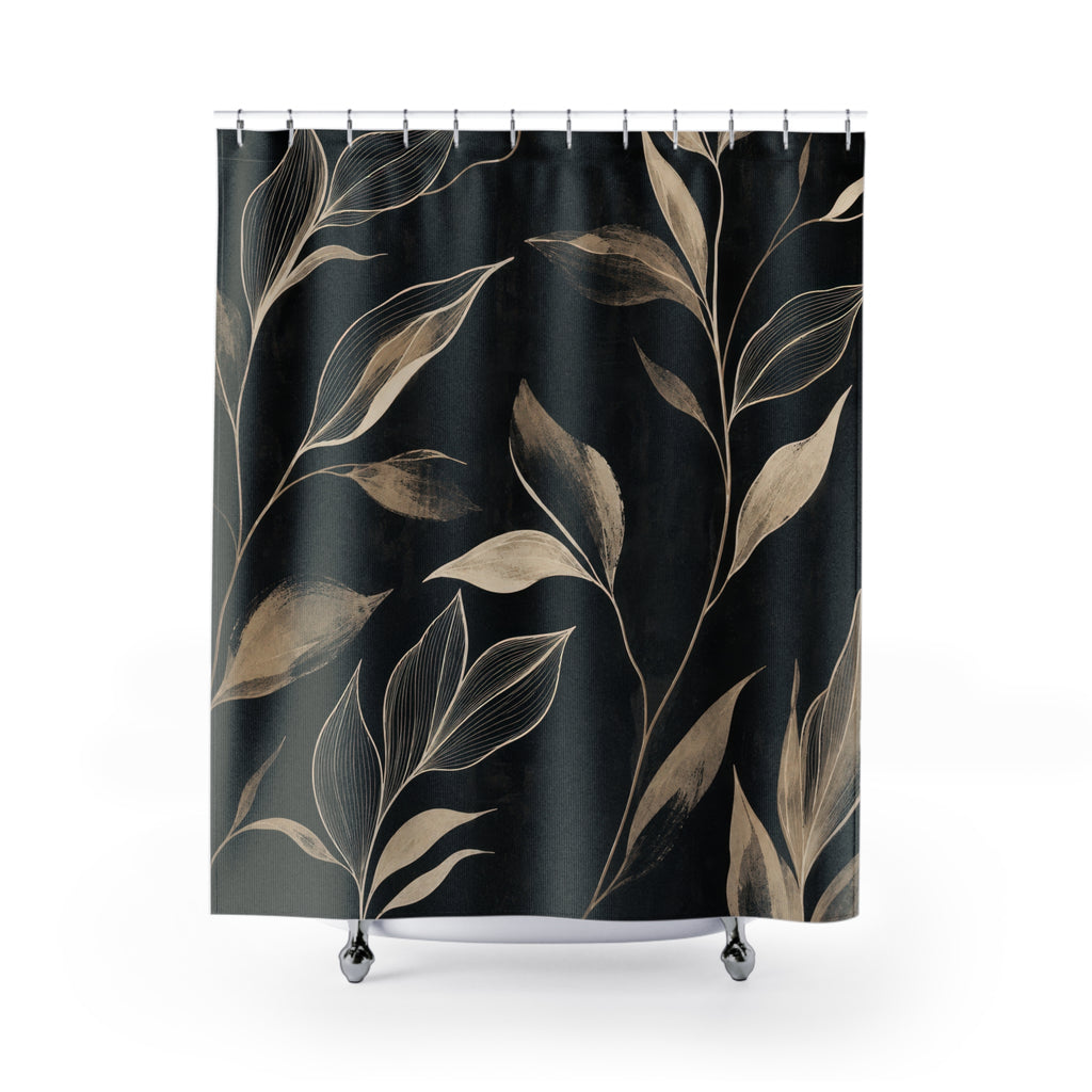 Beige Leaf on Dark Ground Shower Curtain