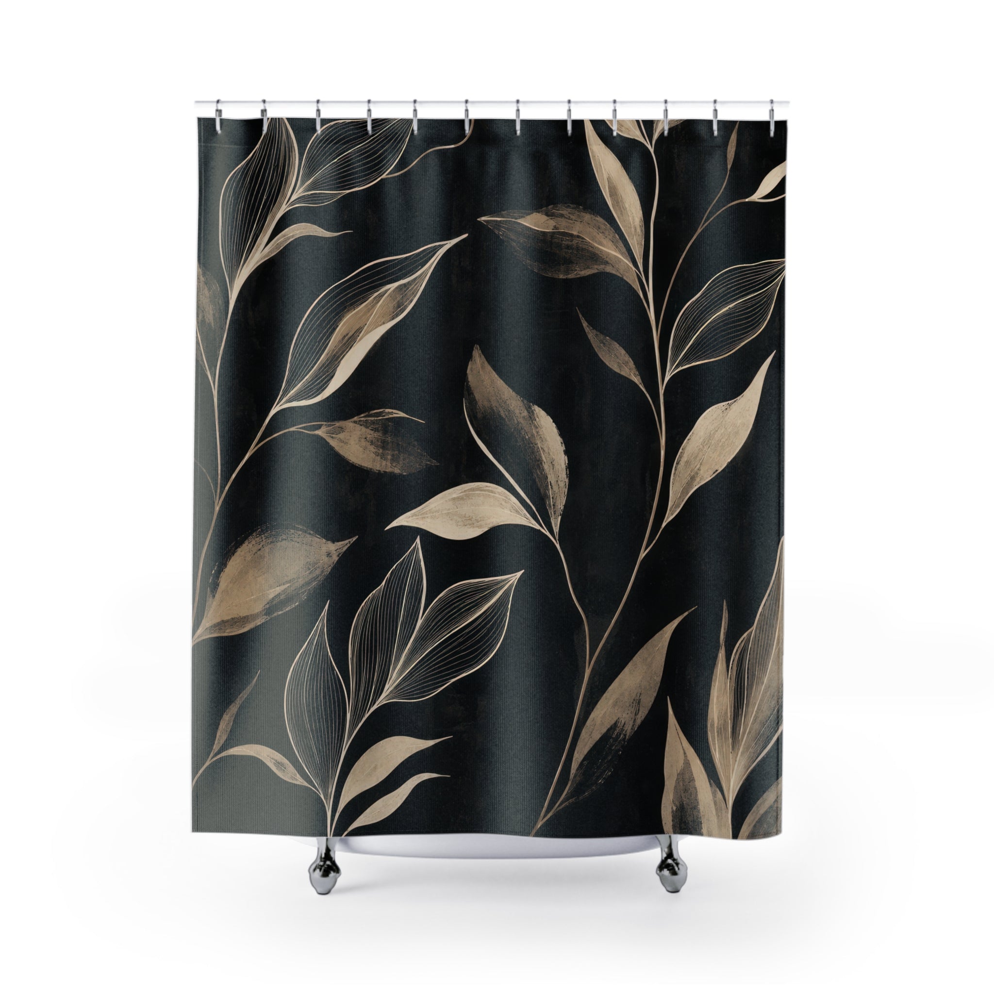 Beige Leaf on Dark Ground Shower Curtain