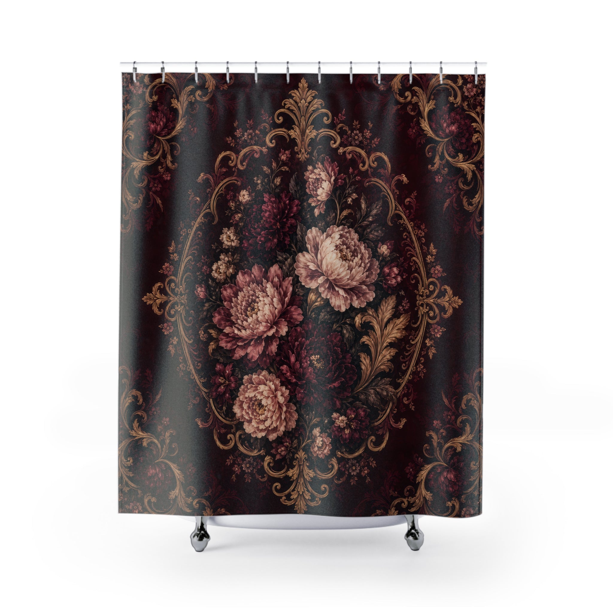 Burgundy Baroque Floral Shower Curtain