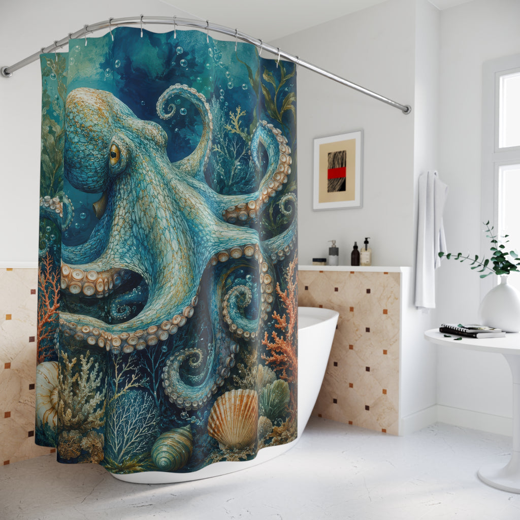 Octopus Shower Curtain: Blue Green Ocean