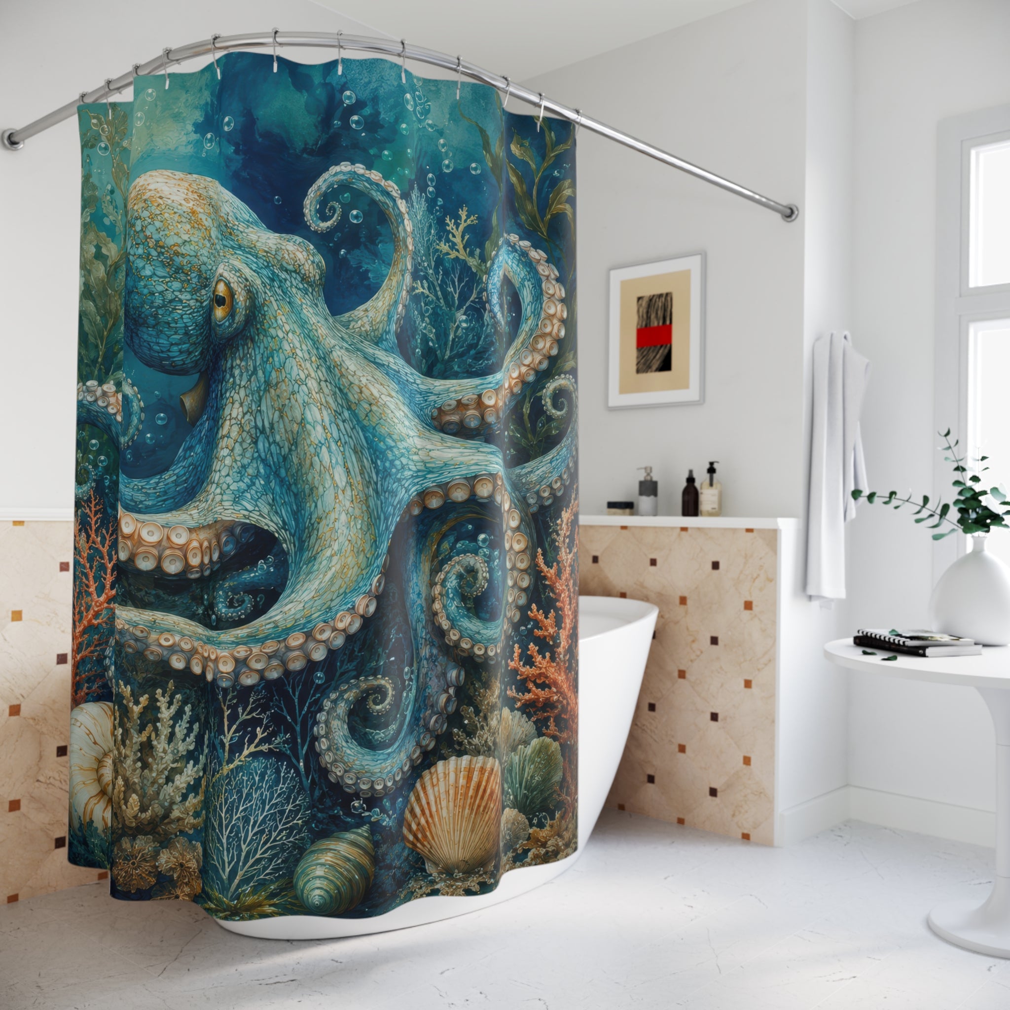 Octopus Shower Curtain: Blue Green Ocean