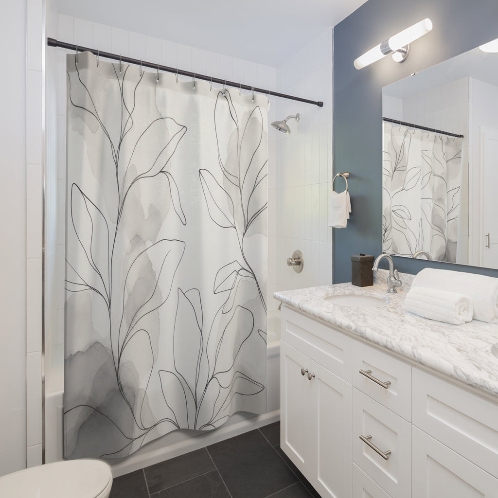 Grey Line Leaf Shower Curtain