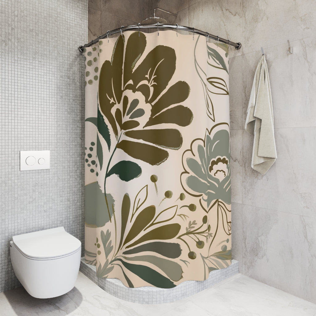 Retro Botanical Shower Curtain — Brown and Green