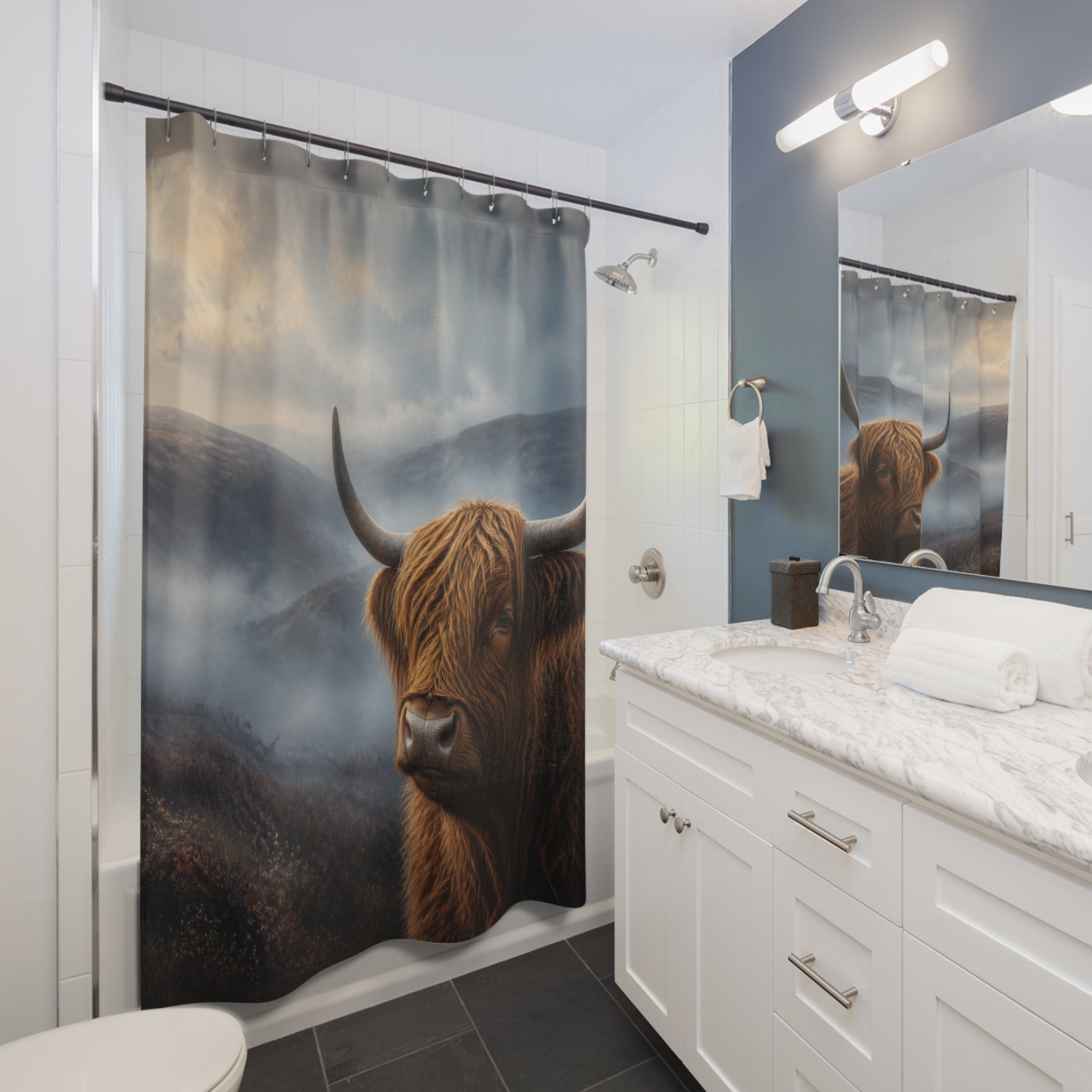 Misty Moor Highland Cow Shower Curtain