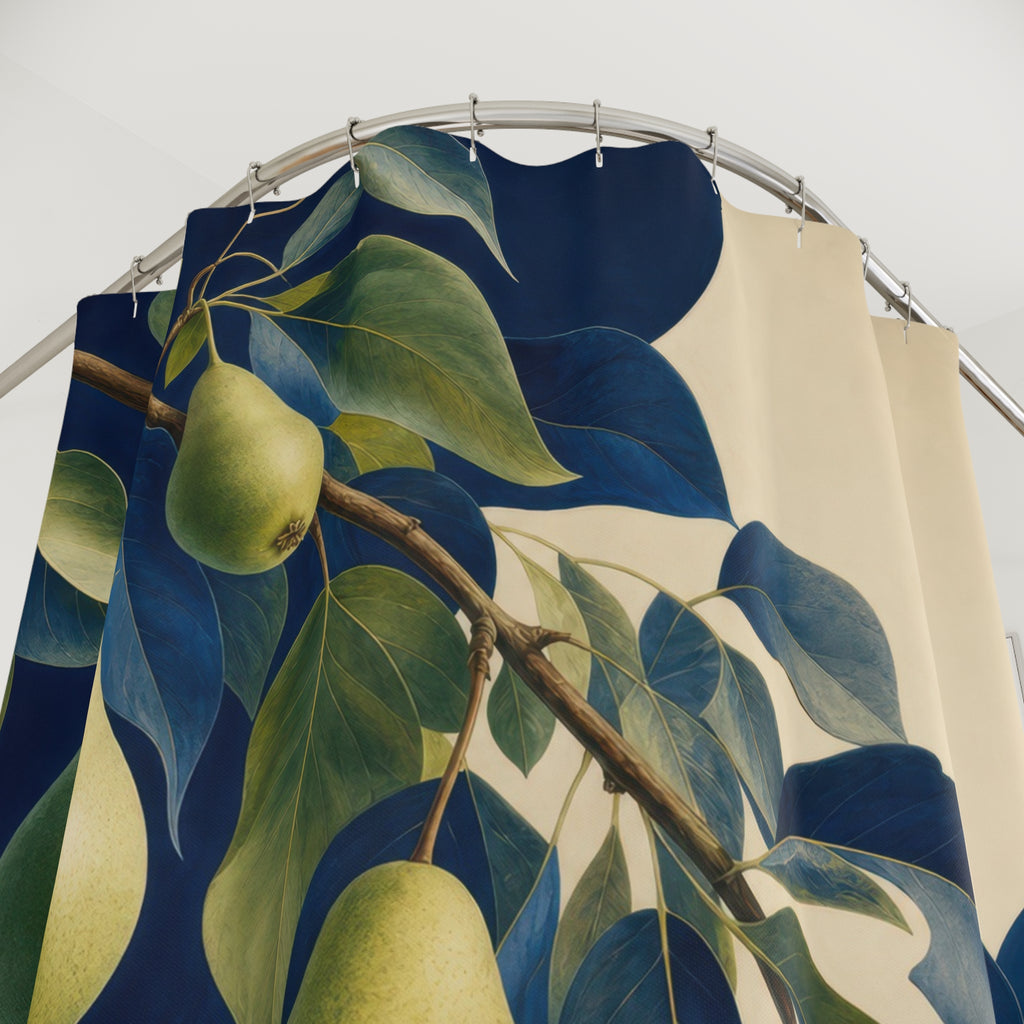 Blue and Green Cascading Pear Branch Shower Curtain