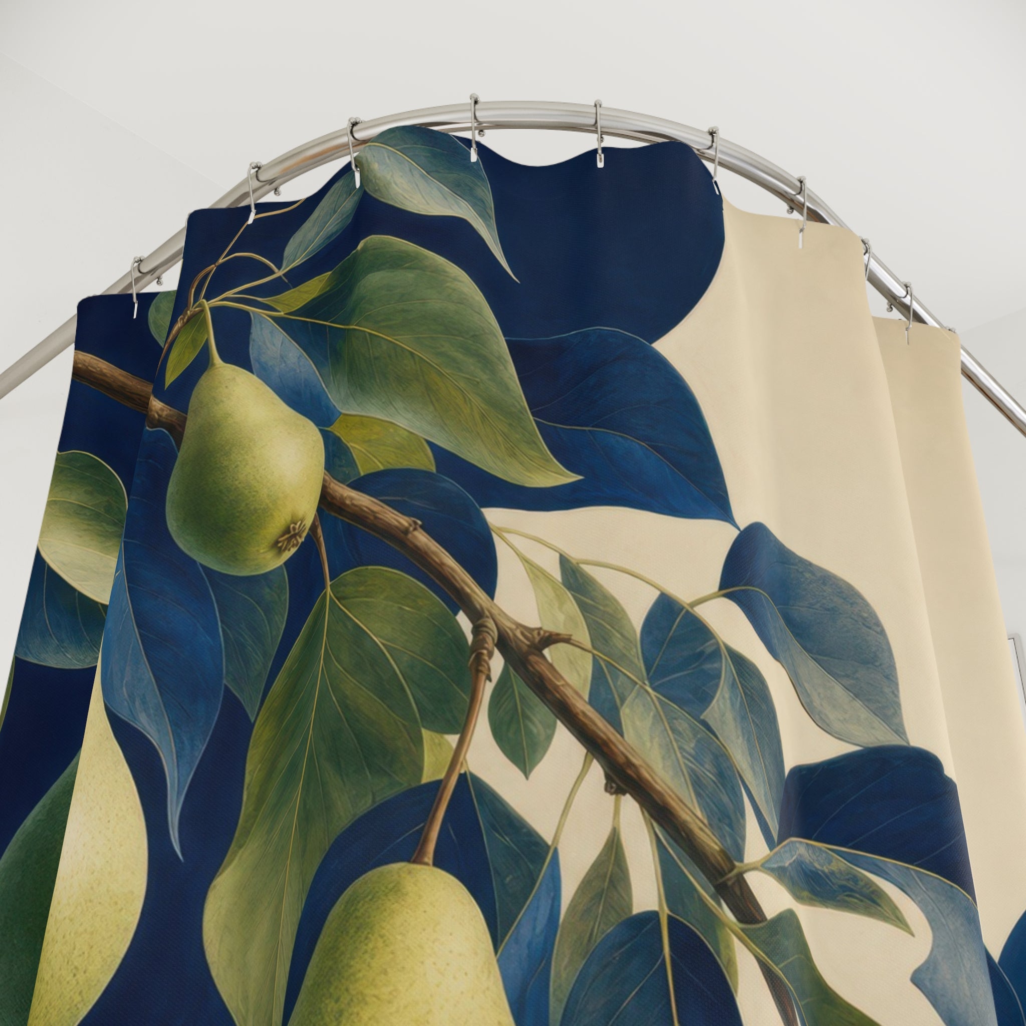Blue and Green Cascading Pear Branch Shower Curtain