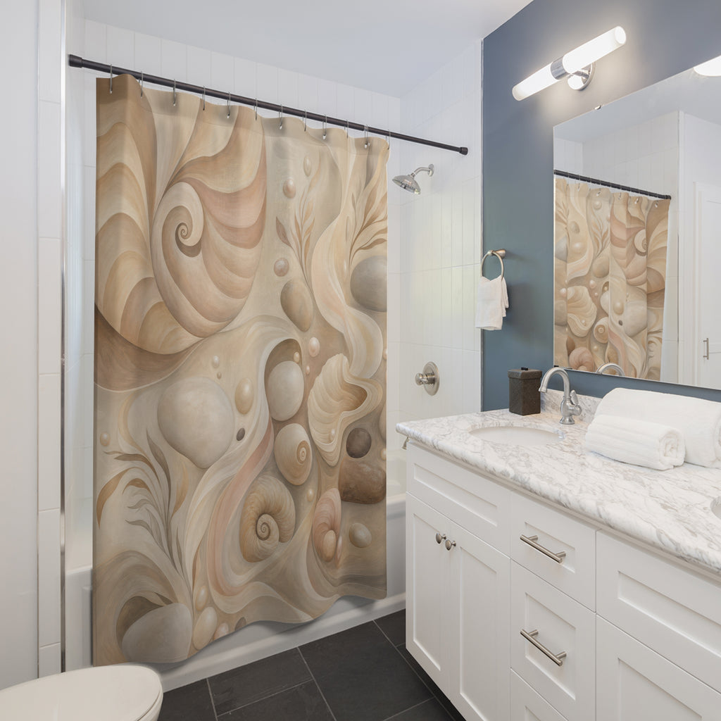 Quiet Shell Current Beige Coastal Shower Curtain