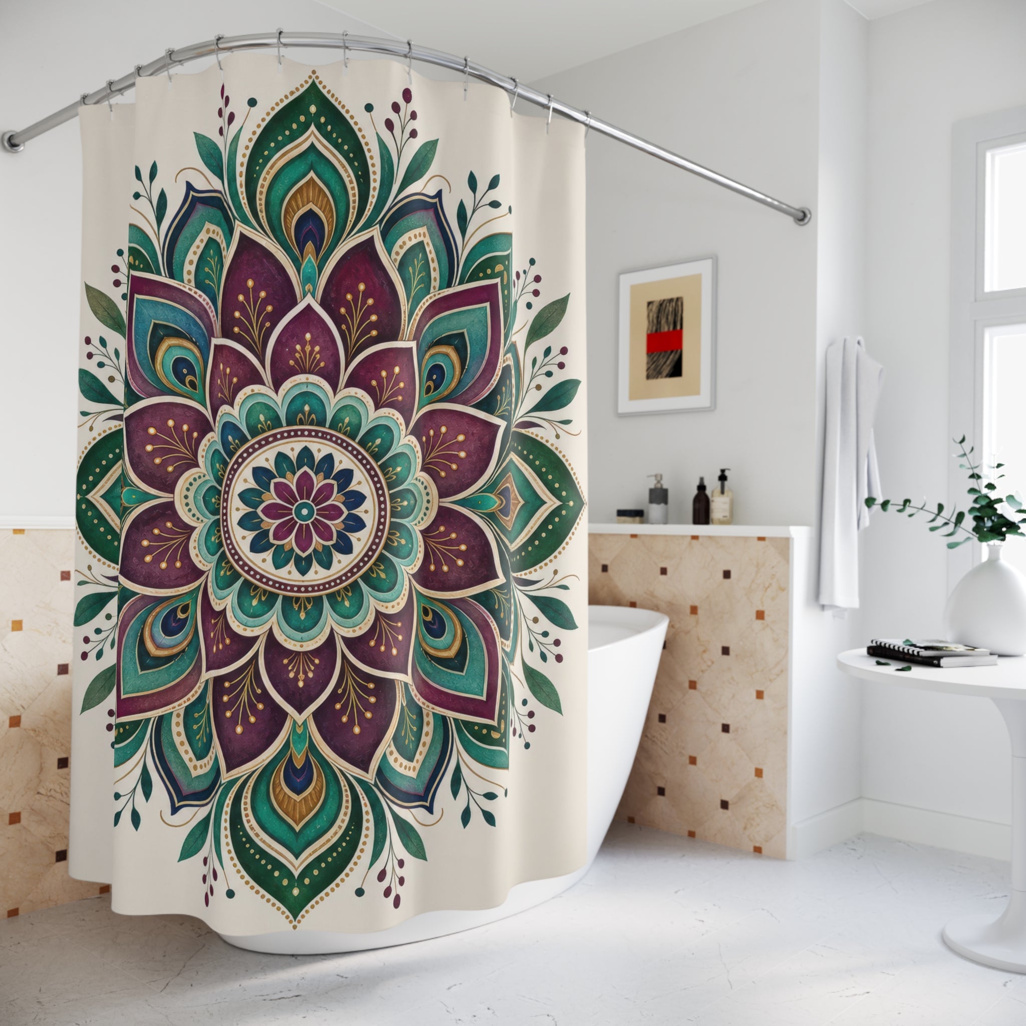 Jewel Tone Floral Medallion Shower Curtain