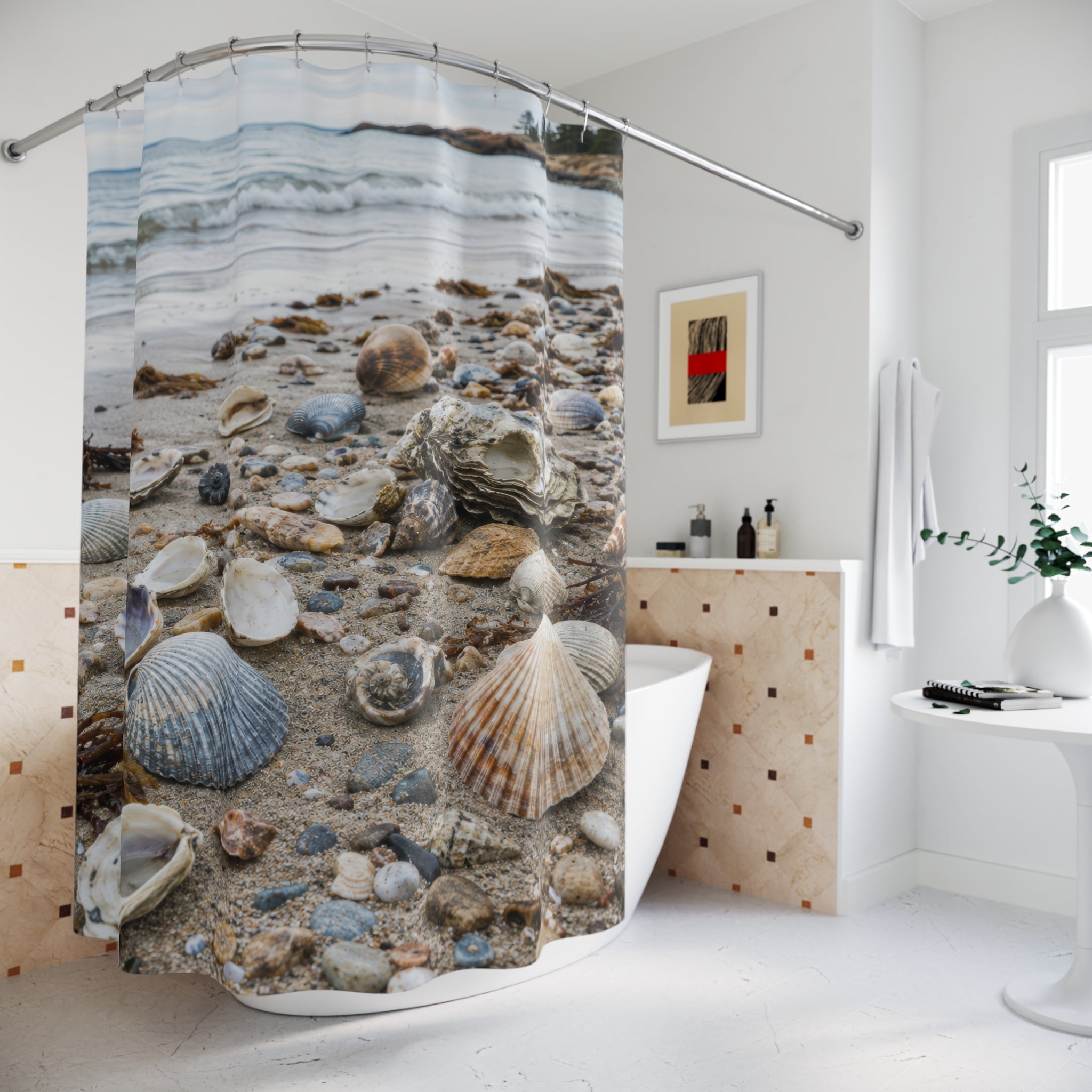 Maine Beach Shells Shower Curtain