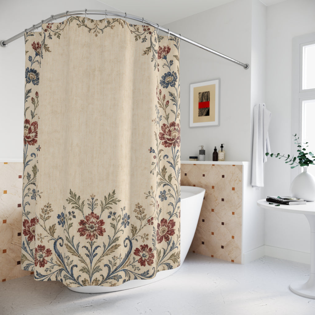 Farmhouse Border Vintage Floral Shower Curtain