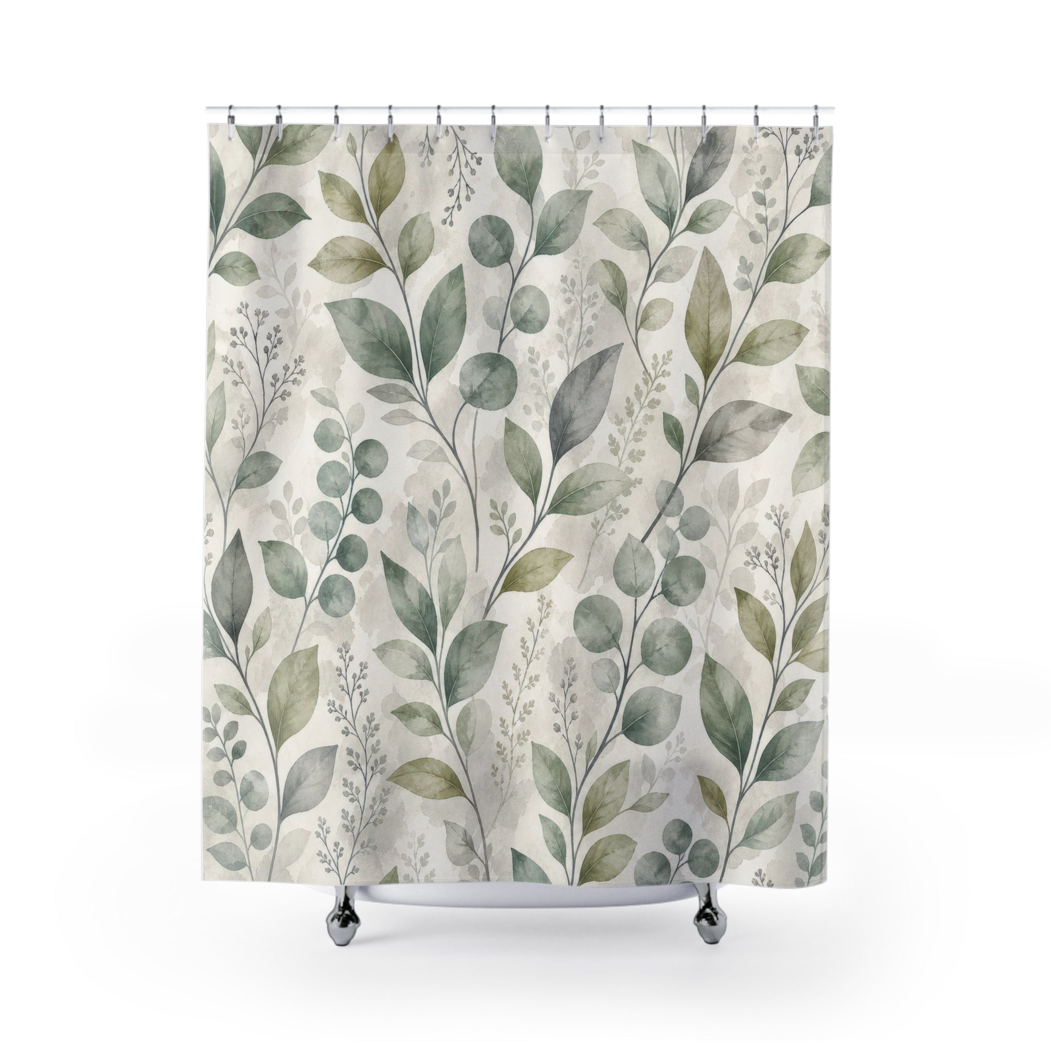 Sage Green Leaf Botanical Eucalyptus Gray Calm Shower Curtain