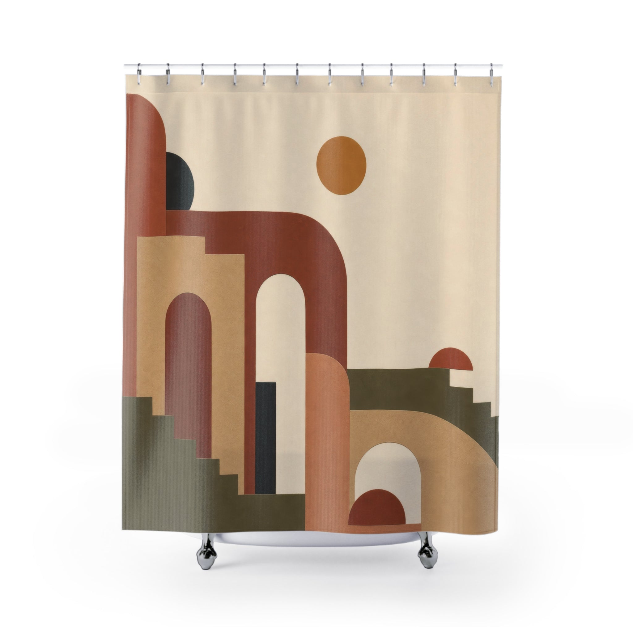 Boho Arch Shower Curtain – Terracotta Beige