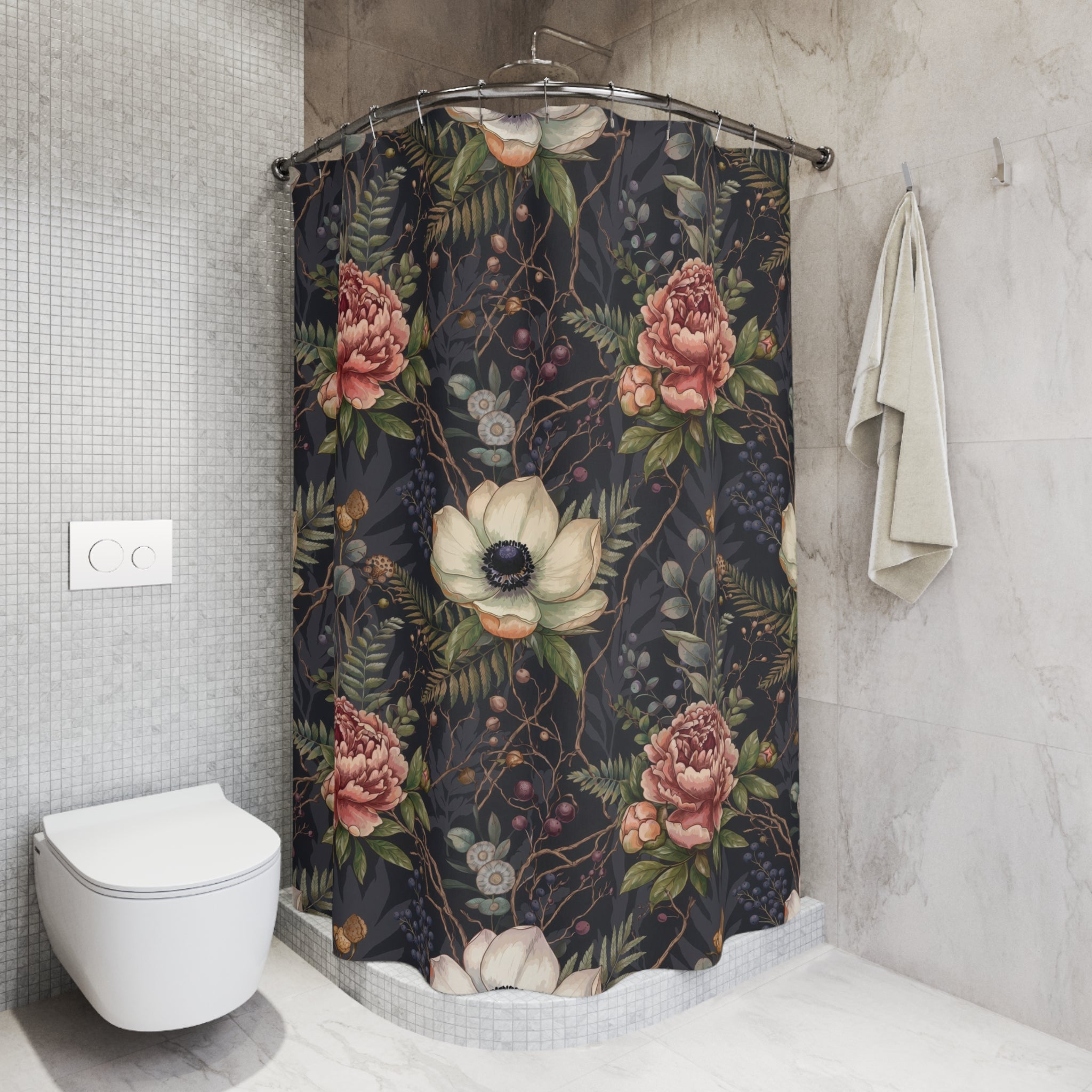 Moody Peony Shower Curtain — Dark Pink Floral