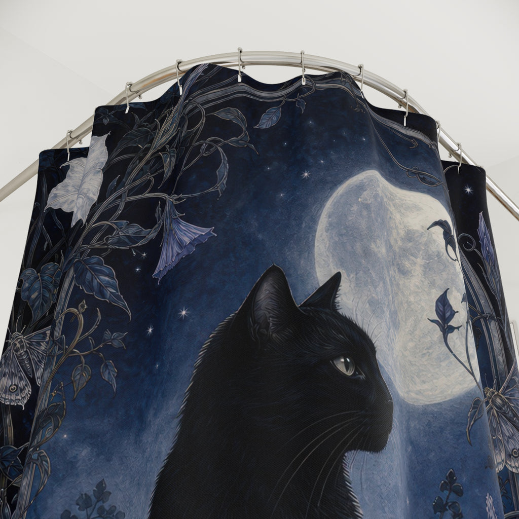 Moonlit Black Cat Shower Curtain