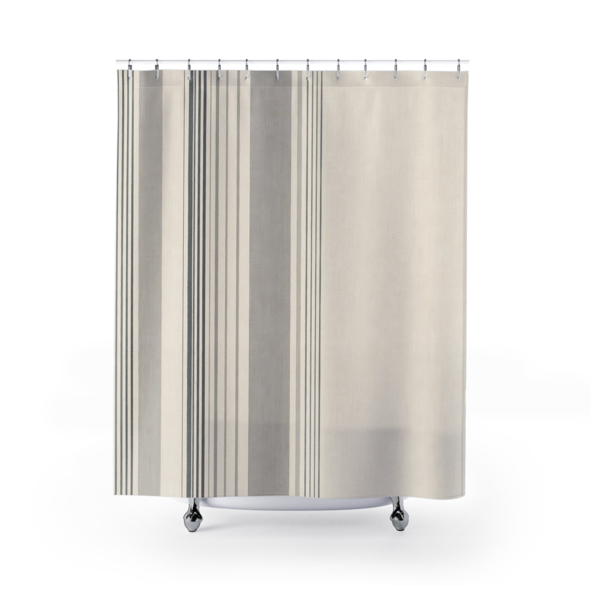 Neutral Grey Ticking Stripe Shower Curtain