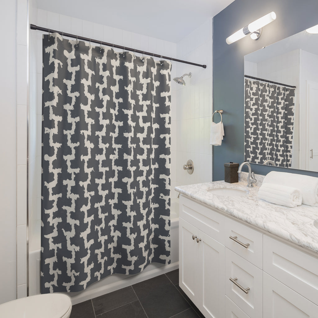 Greek Key Shower Curtain – Grey and Cream