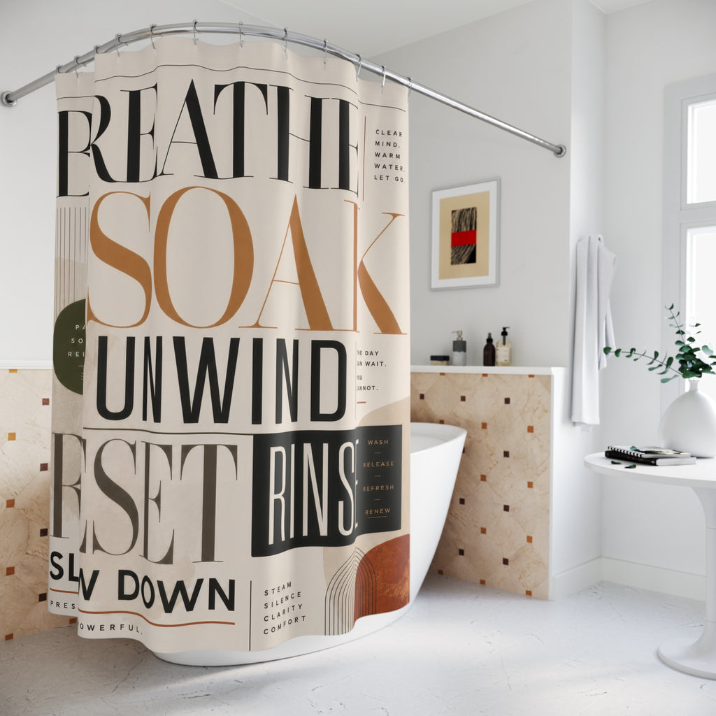 Typography Shower Curtain: Modern Beige Black