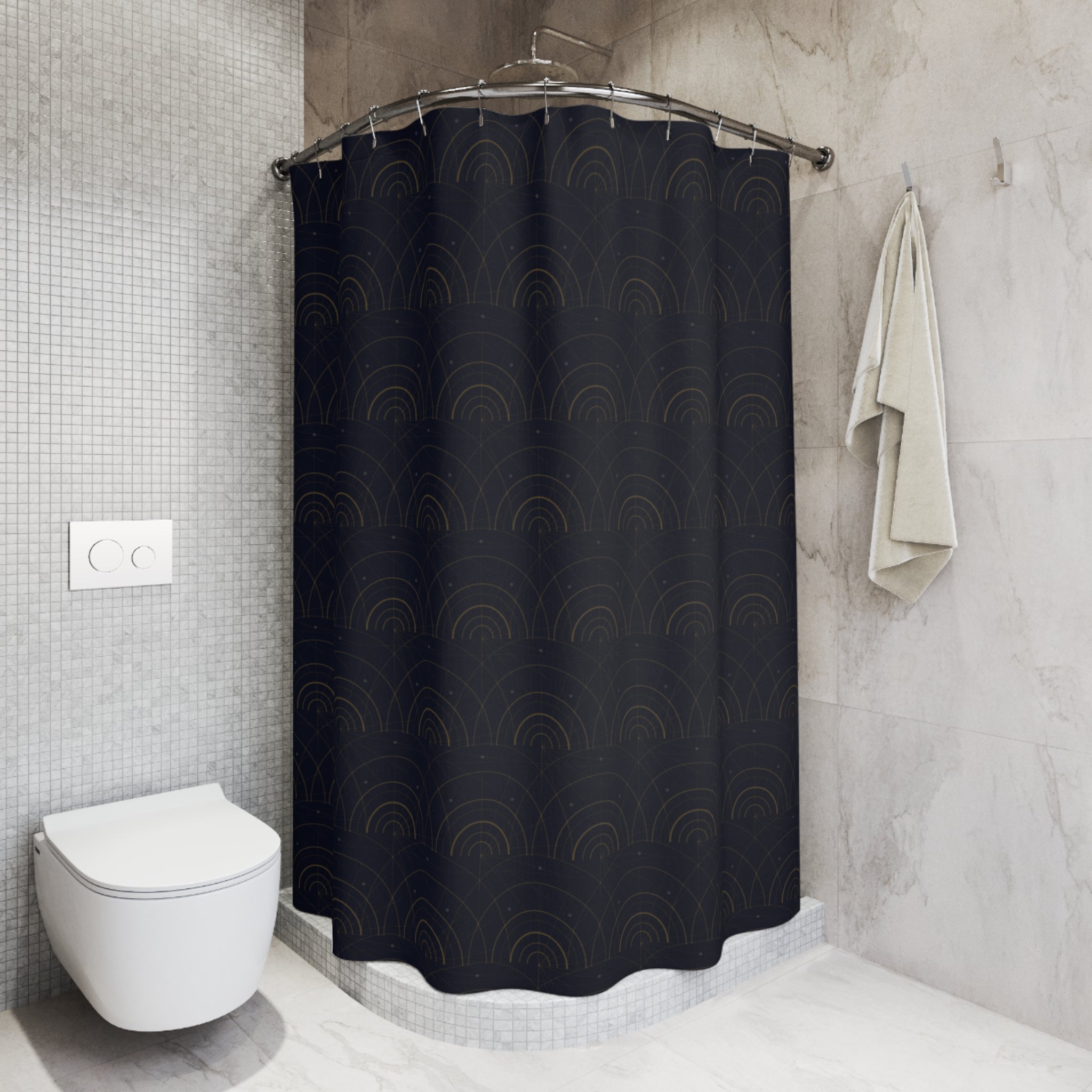 Art Deco Fan Shower Curtain – Gold and Navy