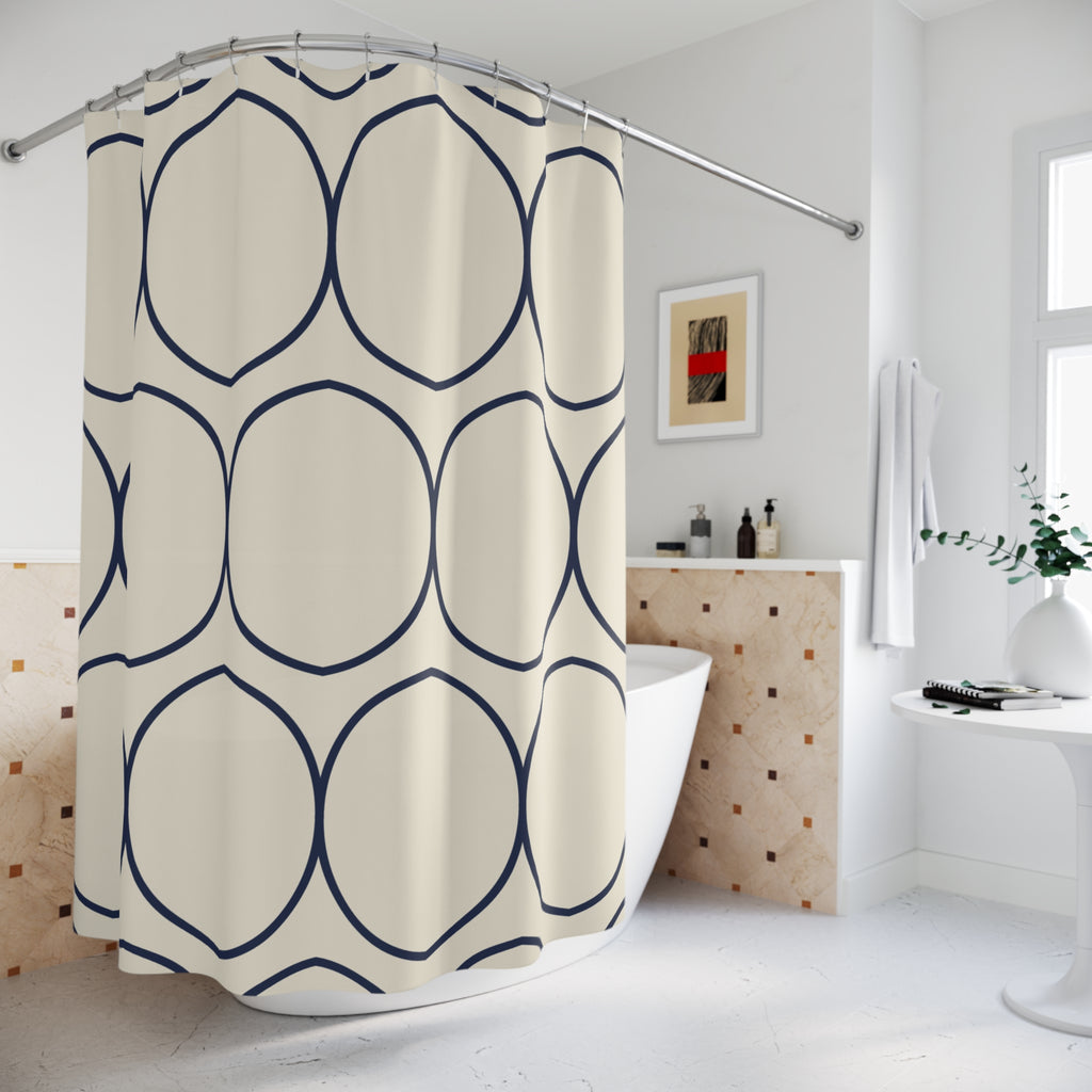 Beige and Navy Shower Curtain: Classic Stripe