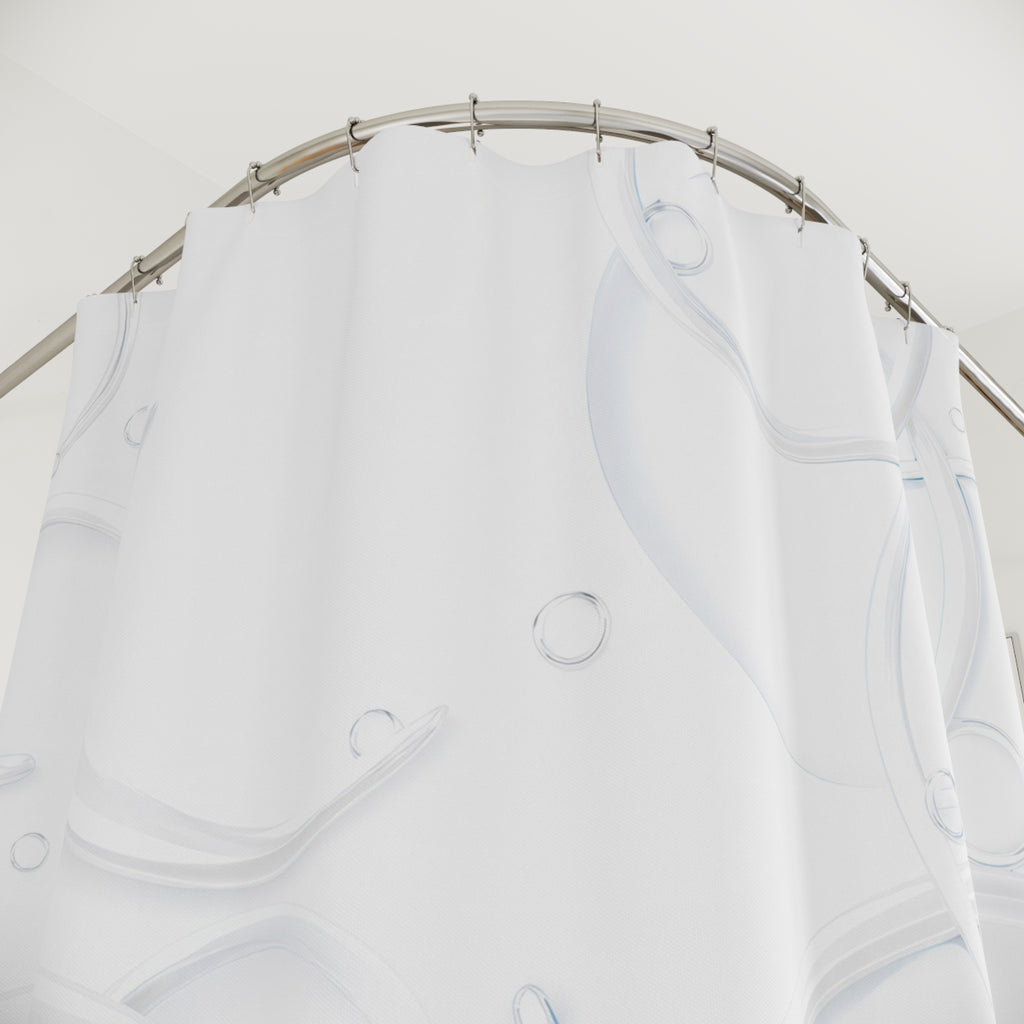 White Shower Curtain, Modern Abstract Bath Decor, Faint Circle Pattern, Minimal Guest Bathroom Decor, Soft Neutral White Style Decor