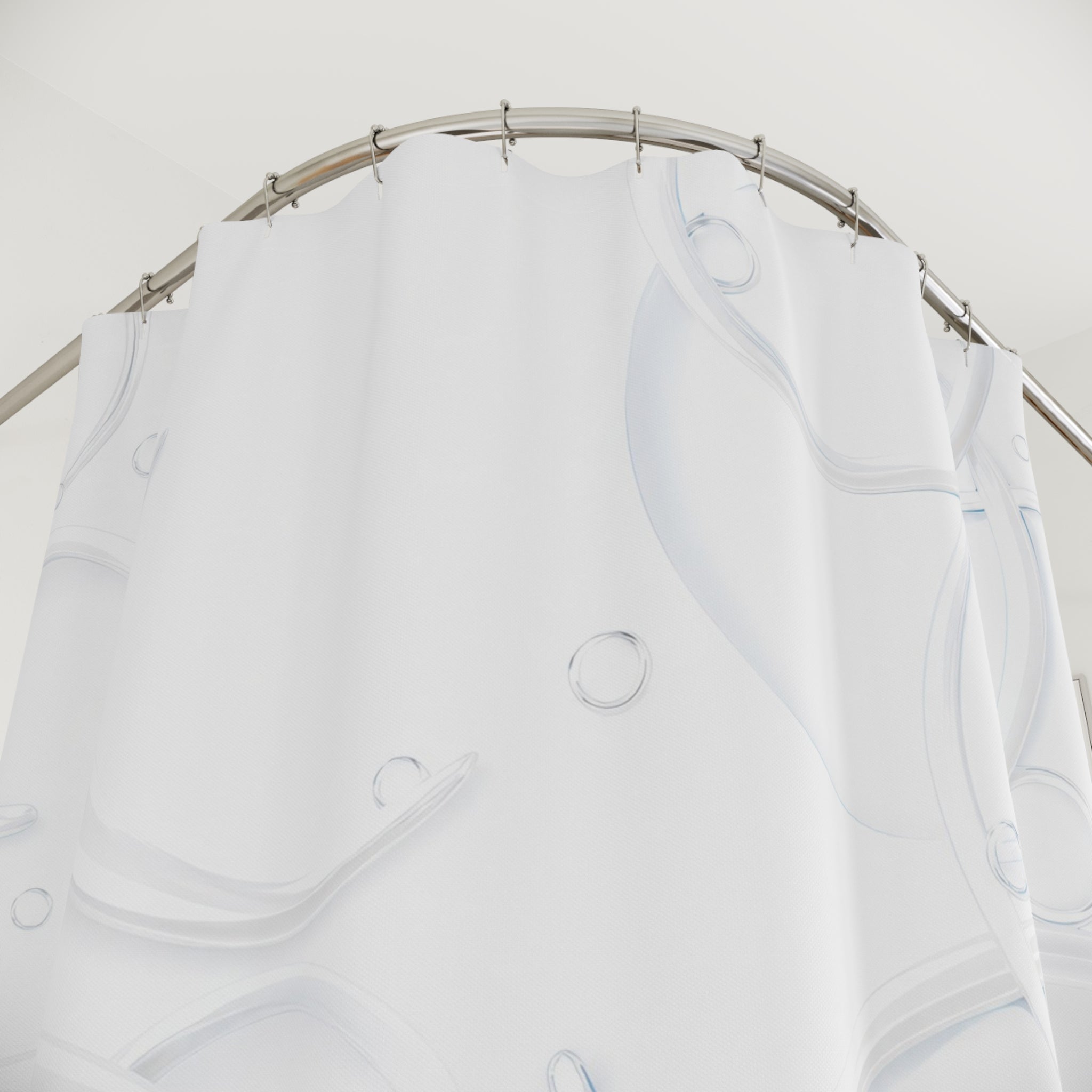 White Shower Curtain, Modern Abstract Bath Decor, Faint Circle Pattern, Minimal Guest Bathroom Decor, Soft Neutral White Style Decor