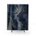 Navy Crescent Moon Marbled Shower Curtain
